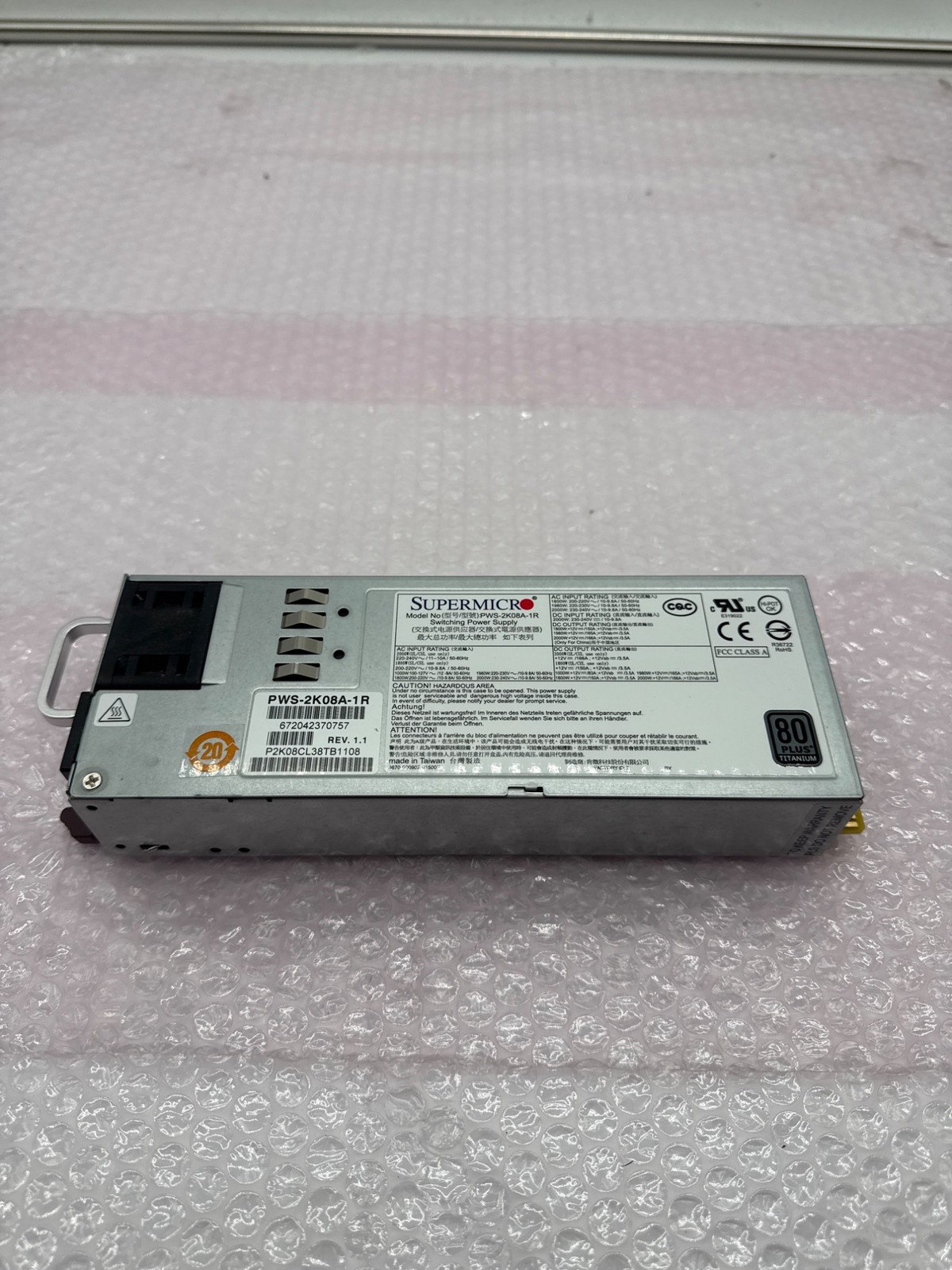 Supermicro PWS-2K08A-1R 2000W 1U Redundant Power Supply 80+ Platinum