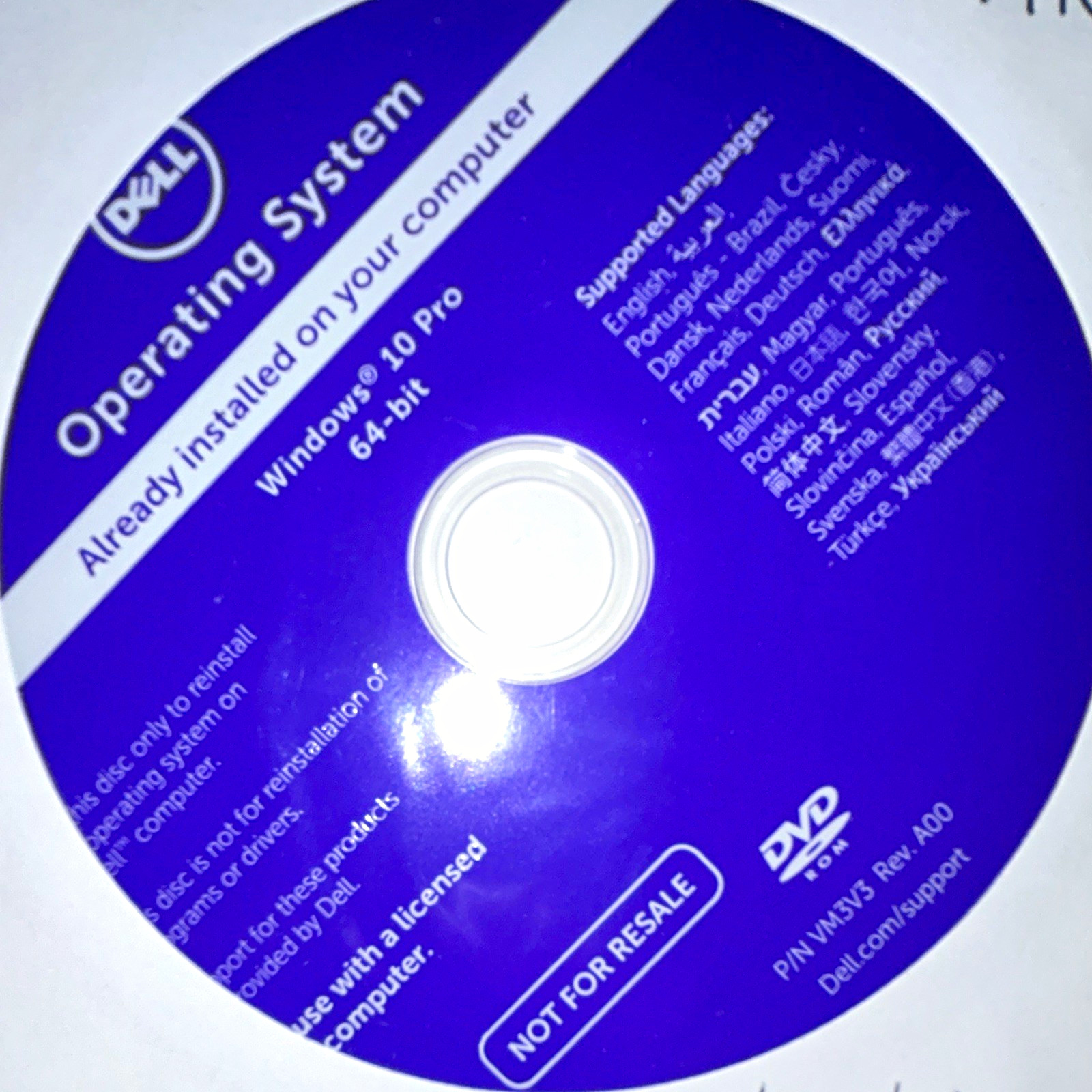 Dell Windows 10 Pro 64-bit Operating System DVD Multilingual WM3V5 Rev A00