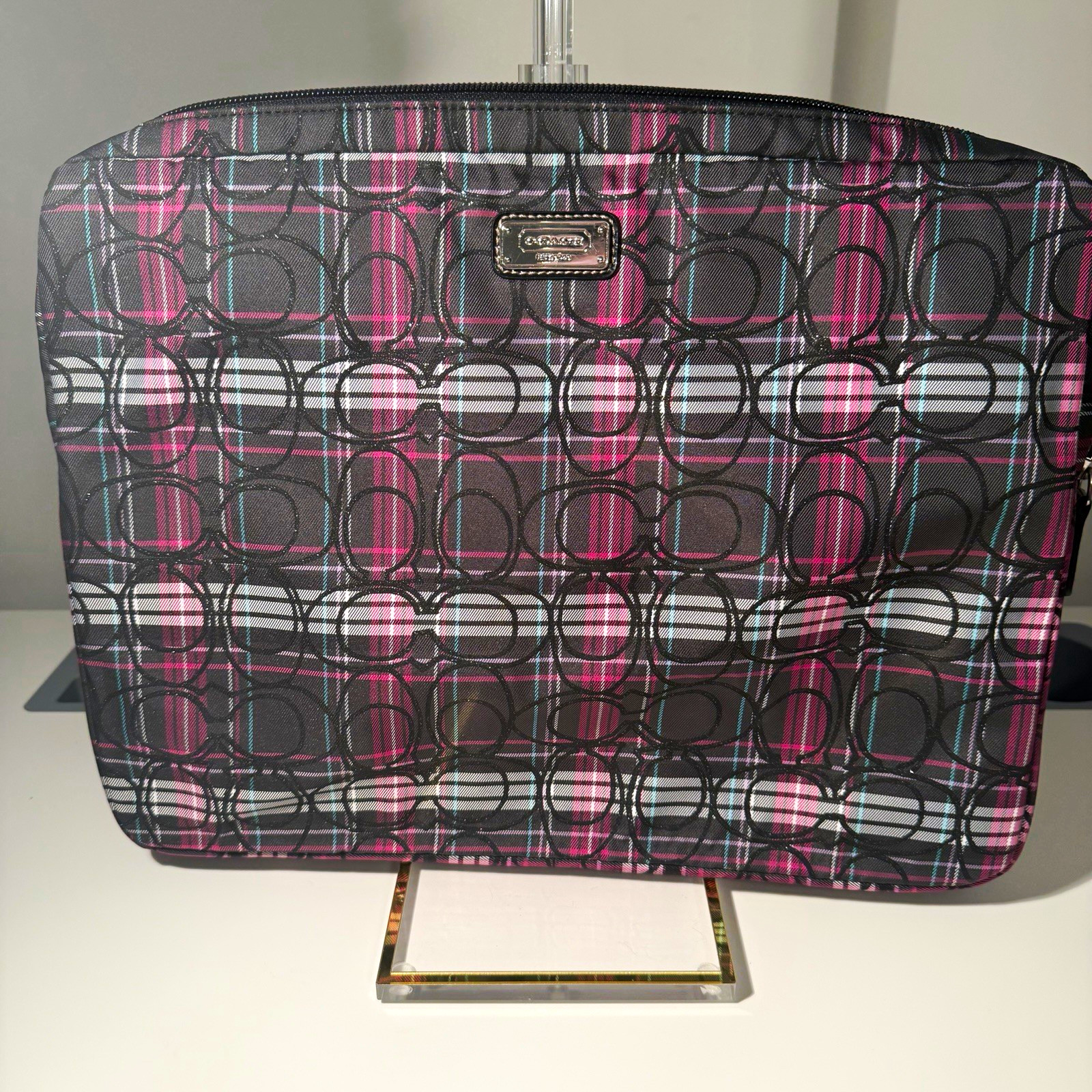 Coach Poppy Tartan Plaid padded laptop case
