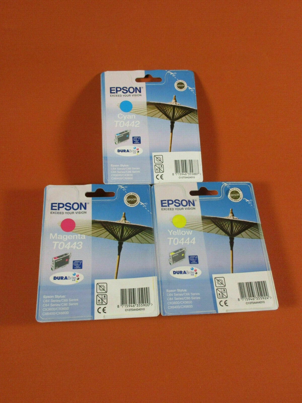 Original Epson T0442 - T0443 - T0444 original packaging, ink cartridge, printer cartridge