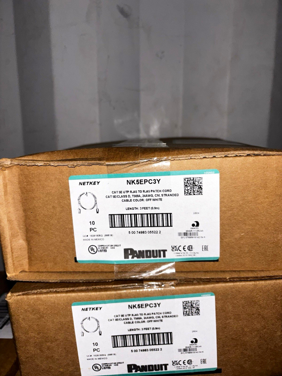 Panduit NetKey NK5EPC3Y Cat5e UTP RJ-45 to RJ-45 Patch Cord 3ft Off White