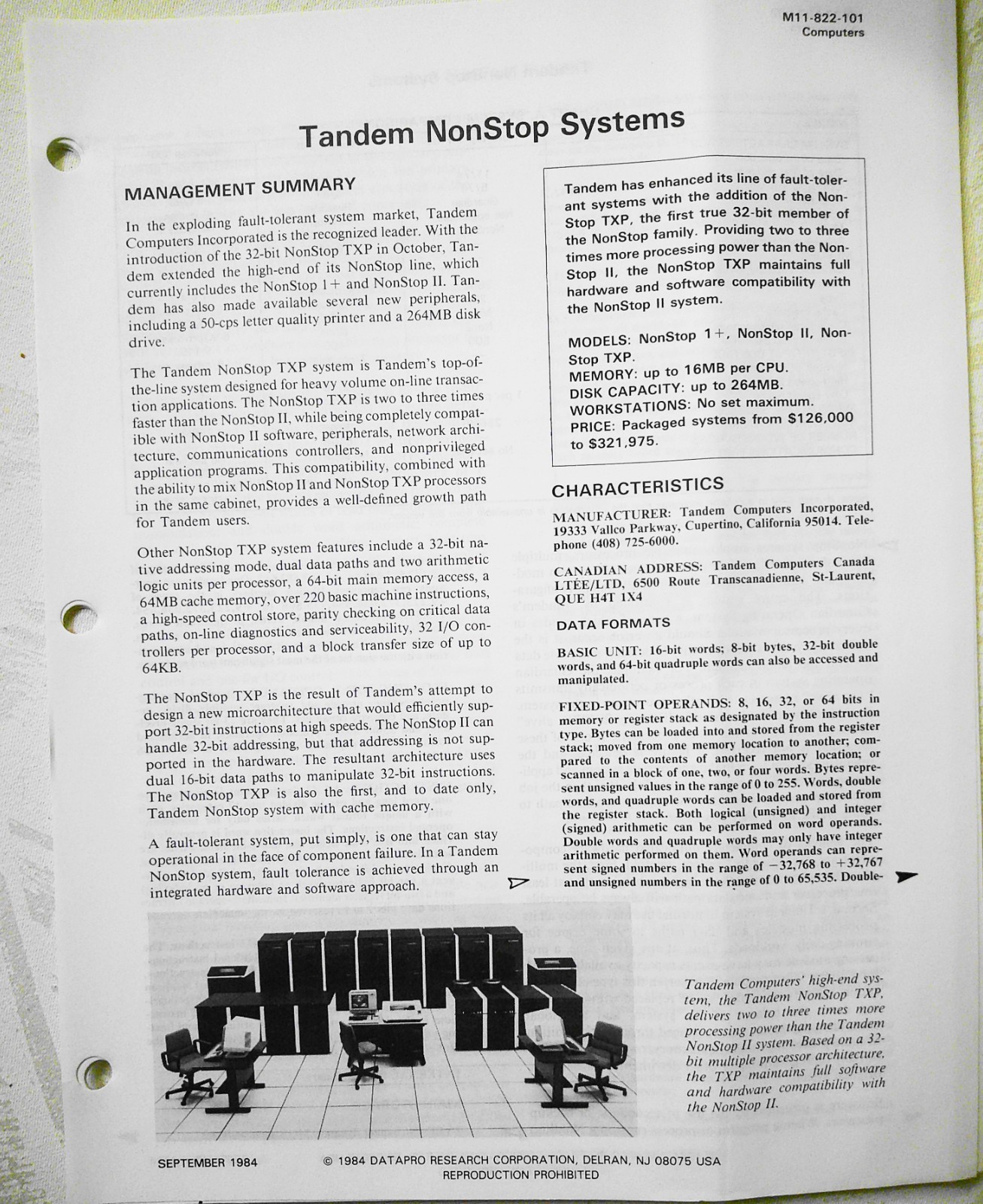 Tandem NonStop Systems 1984 Datapro Report. Fault-tolerant computers  by Tandem