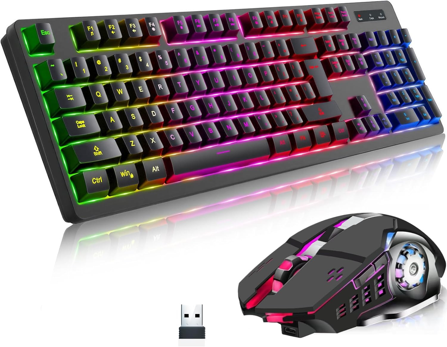 Wireless RGB Gaming Keyboard and Mouse Rechargeable RGB Backlit Long Battery Lif