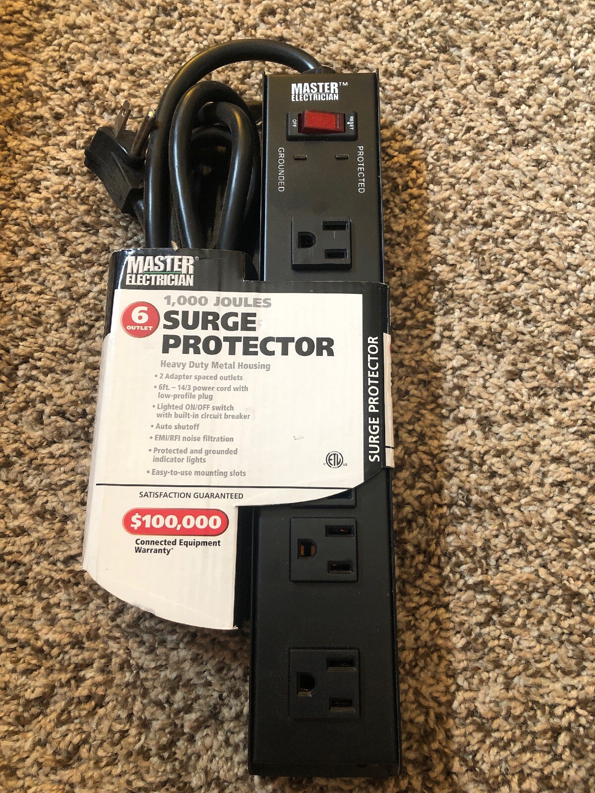 ME BLK 6Out Surge Strip,No PS-649F-3,  Kab Enterprise Co Ltd, 3PK