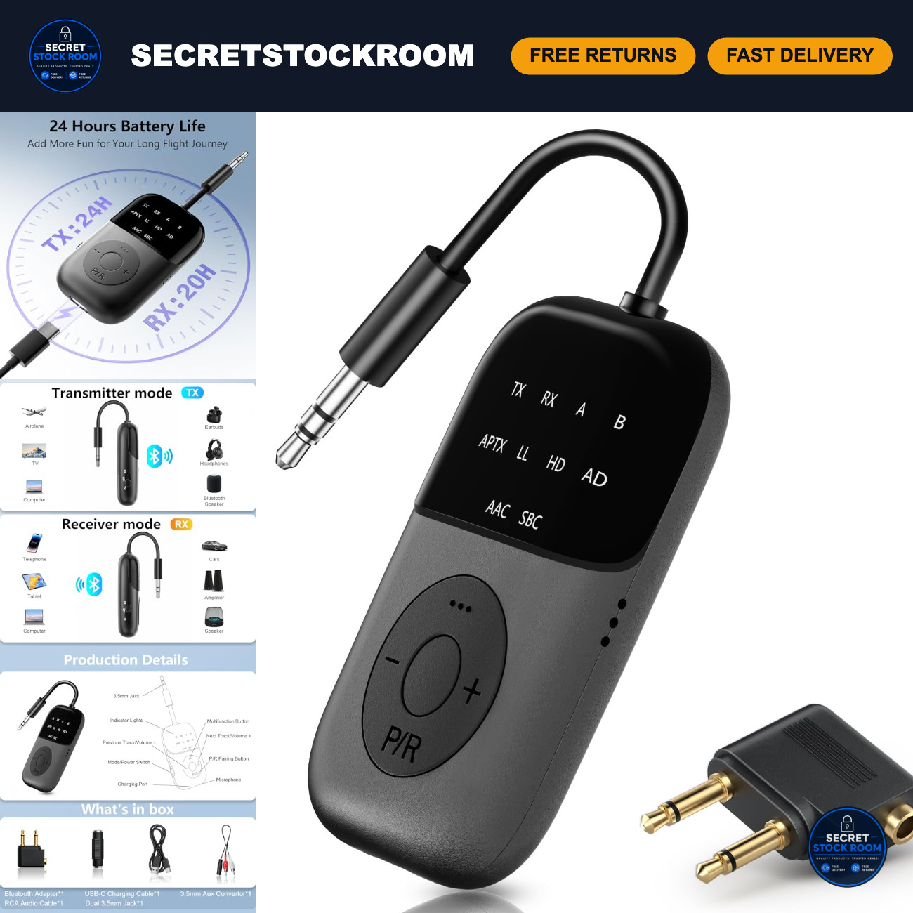 2-in-1 Bluetooth 5.4 Transmitter & Receiver, Wireless Airplane Adapter, Audio St
