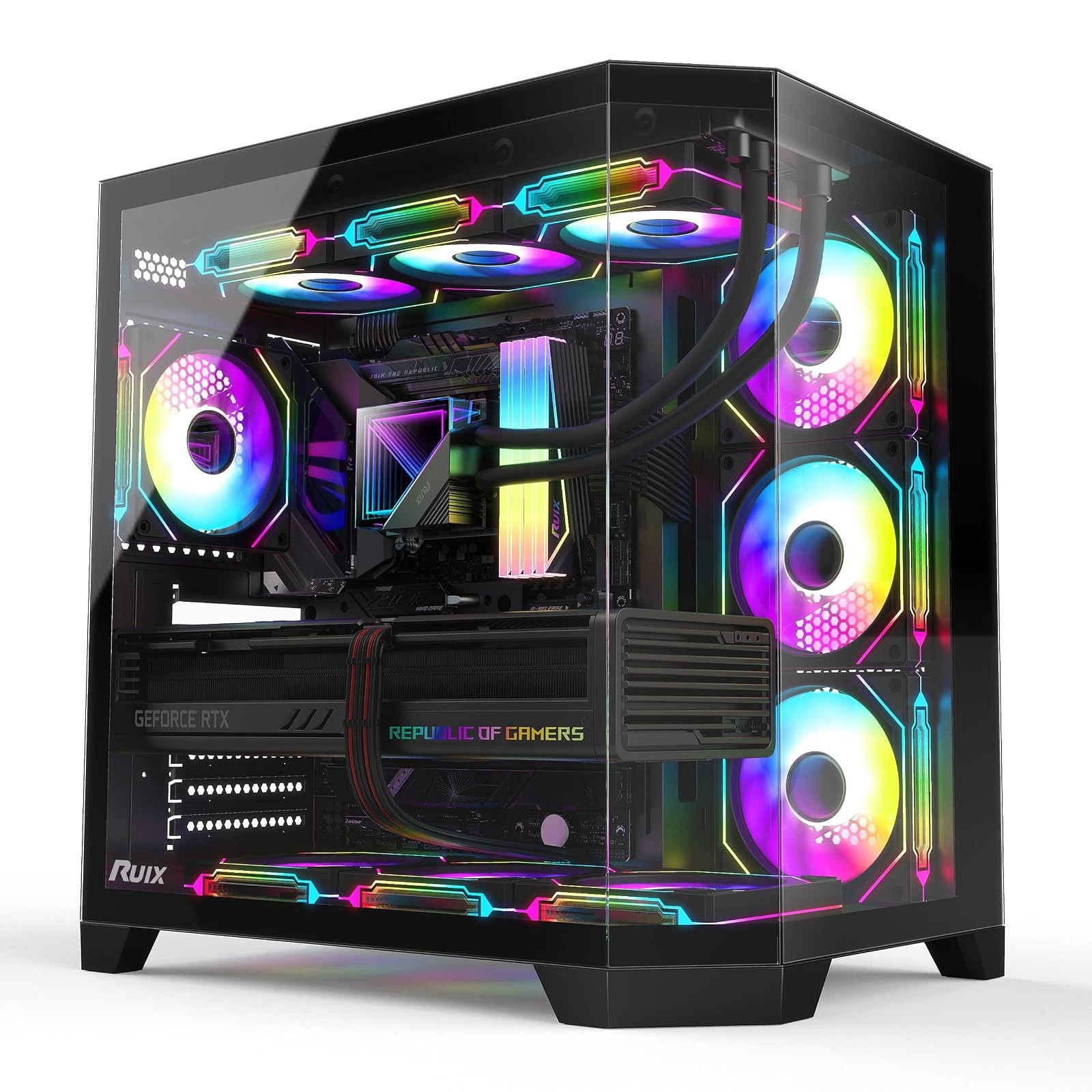 RUIX OV303 ATX Mid-Tower PC Case 4 ARGB Fans Black