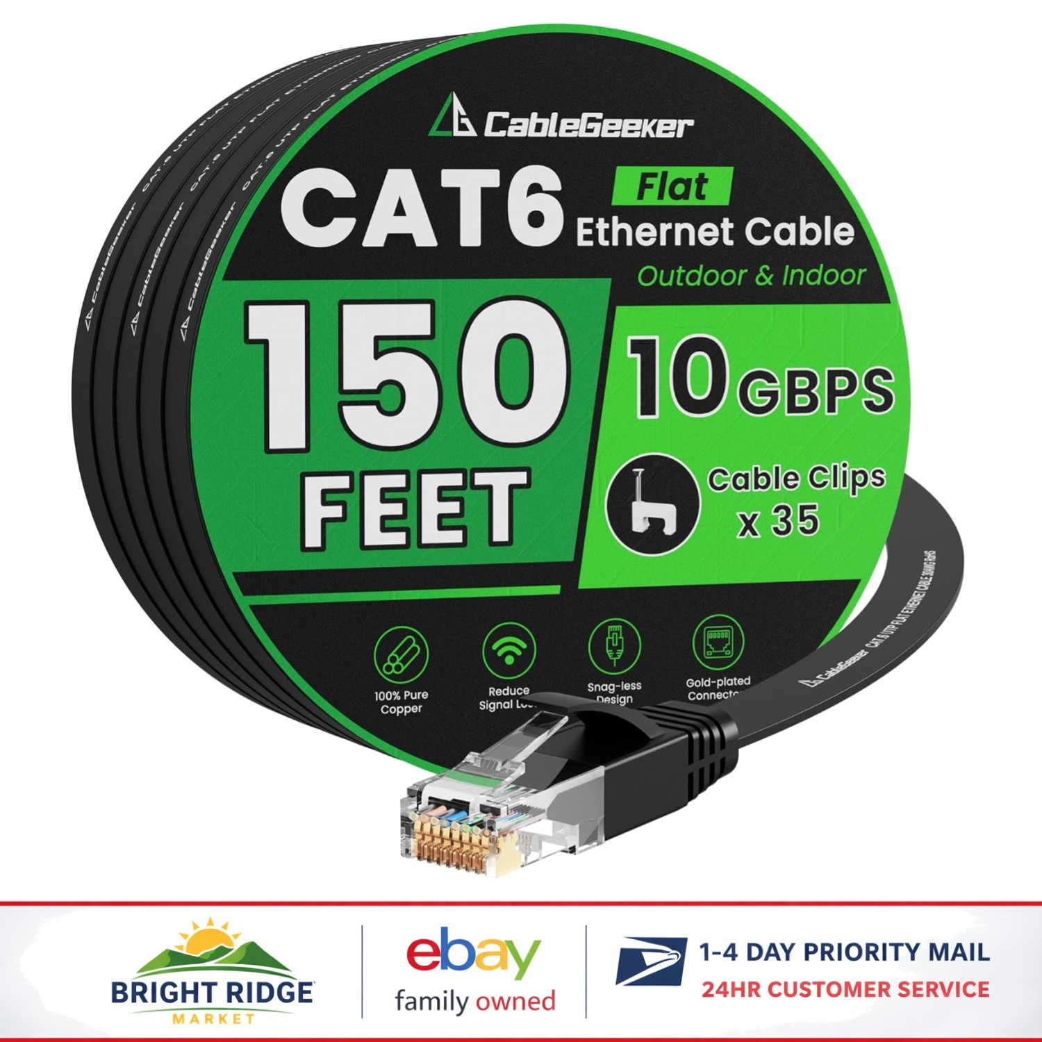 150ft Cat 6 Ethernet Cable for High Speed Internet, Indoor & Outdoor Use