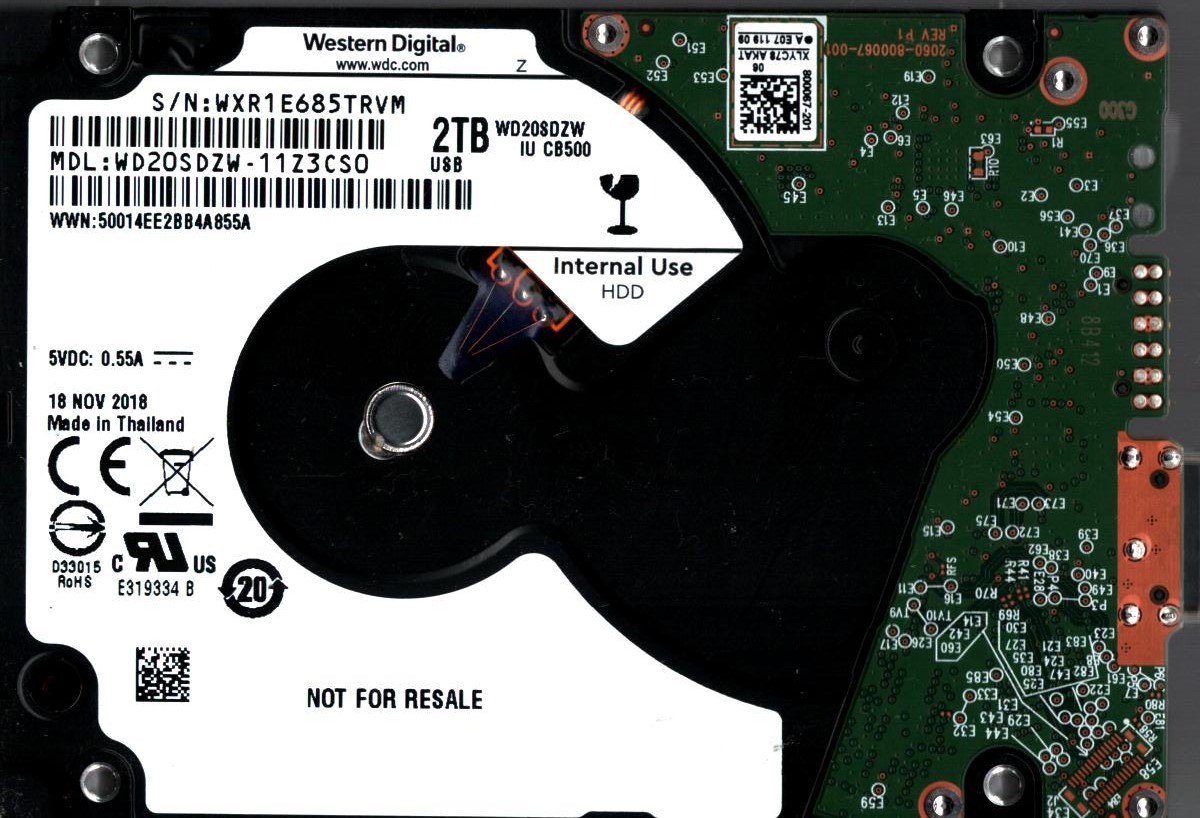 WD20SDZW-11Z3CS0 S/N: WXR1E WESTERN DIGITAL 2TB THAILAND NOV 2018