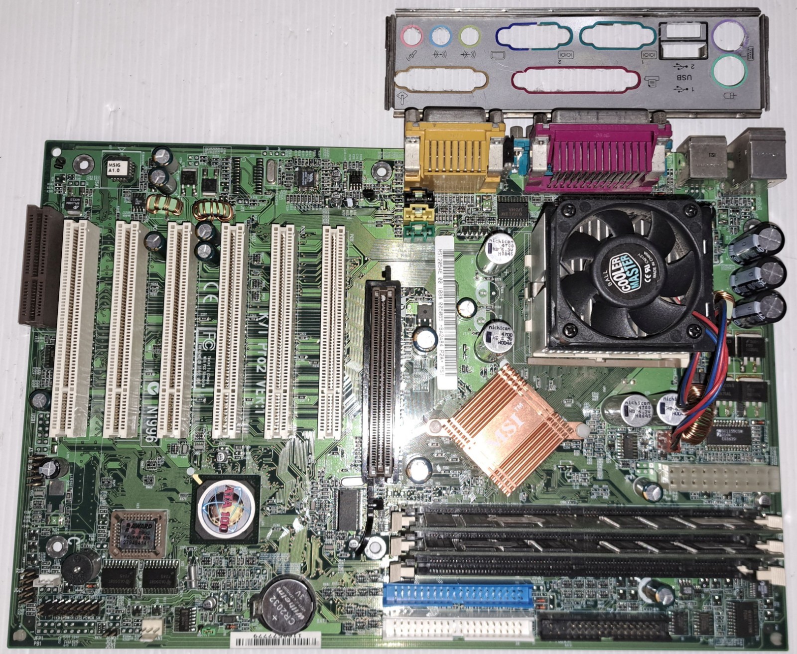 Vintage MSI MS-6330 K7T PRO2 Motherboard Complete with Athlon 462 CPU and Ram