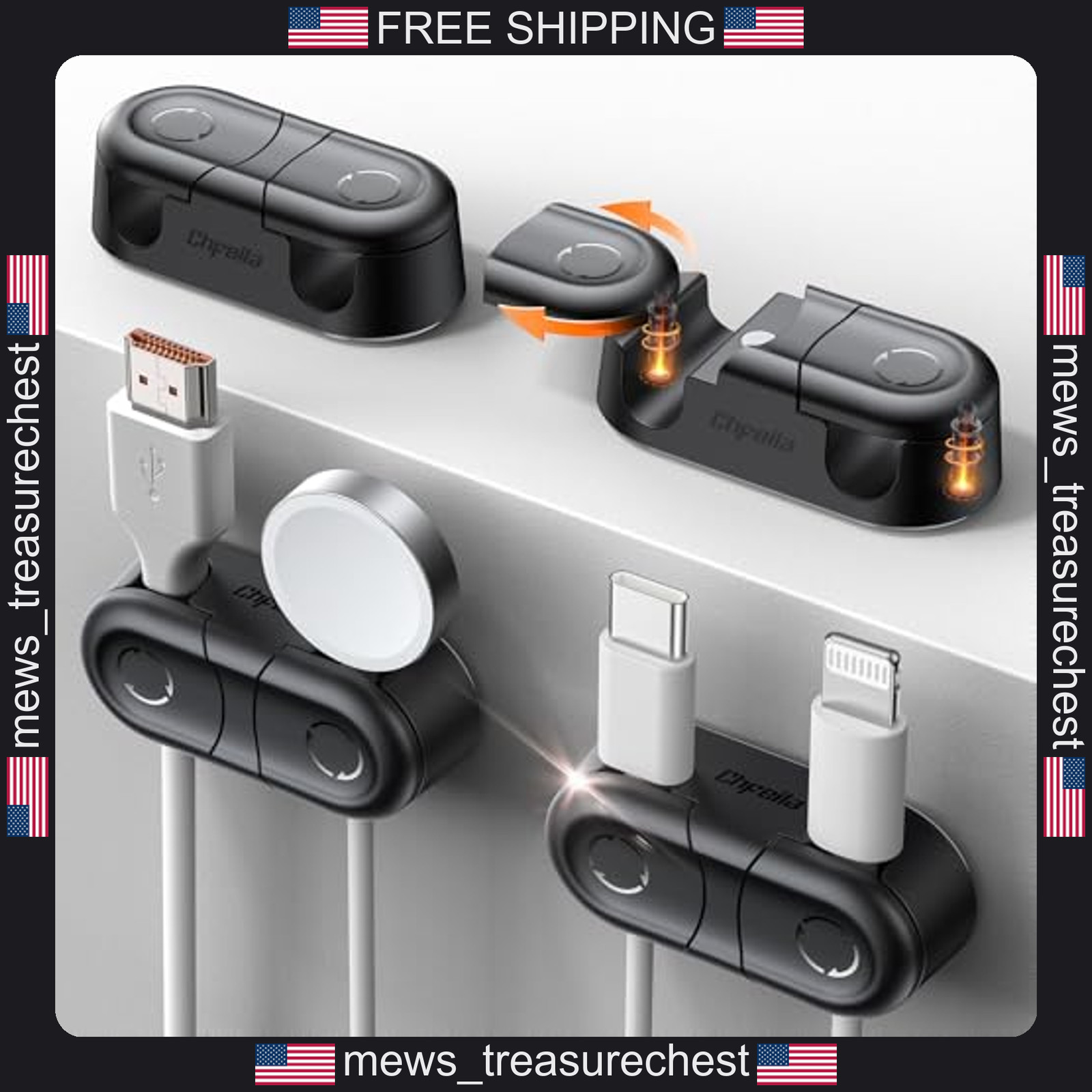 Magnetic Cable Clips 4 Pack Cord Organizer for Desk & Home