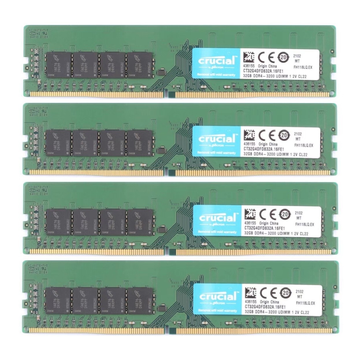 New Crucial 128GB (4X32GB) DDR4 3200MHz PC4-25600 UDIMM Memory Ram CT32G4DFD832A