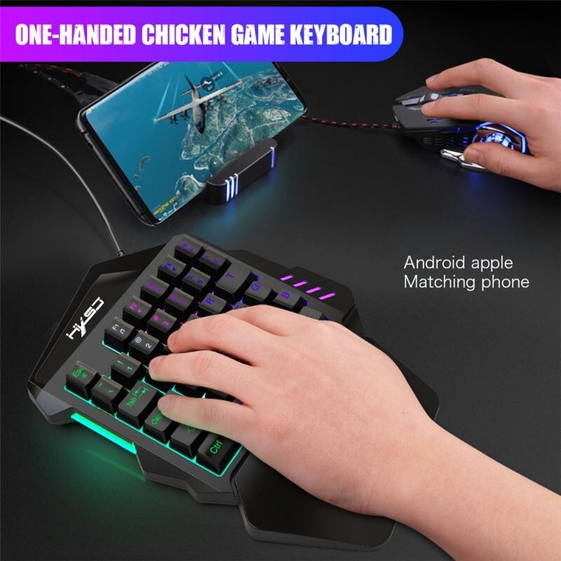 X2 Mobile One-Hand Game Keyboard LED Keypad PC Gaming + Color USB Mouse Bundle