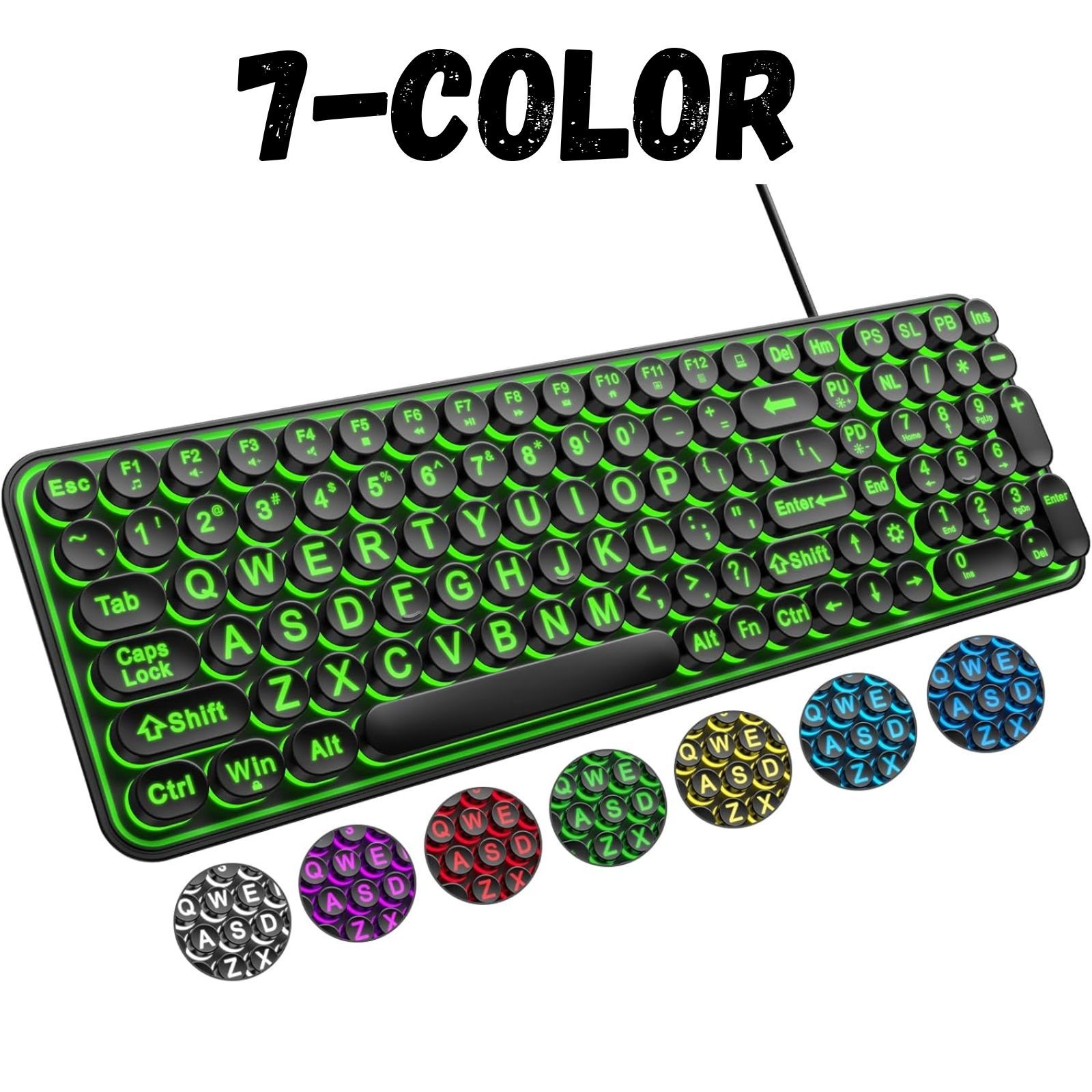 Large Print Backlit Keyboard, Wired USB Lighted Computer Keyboards with 7-Color