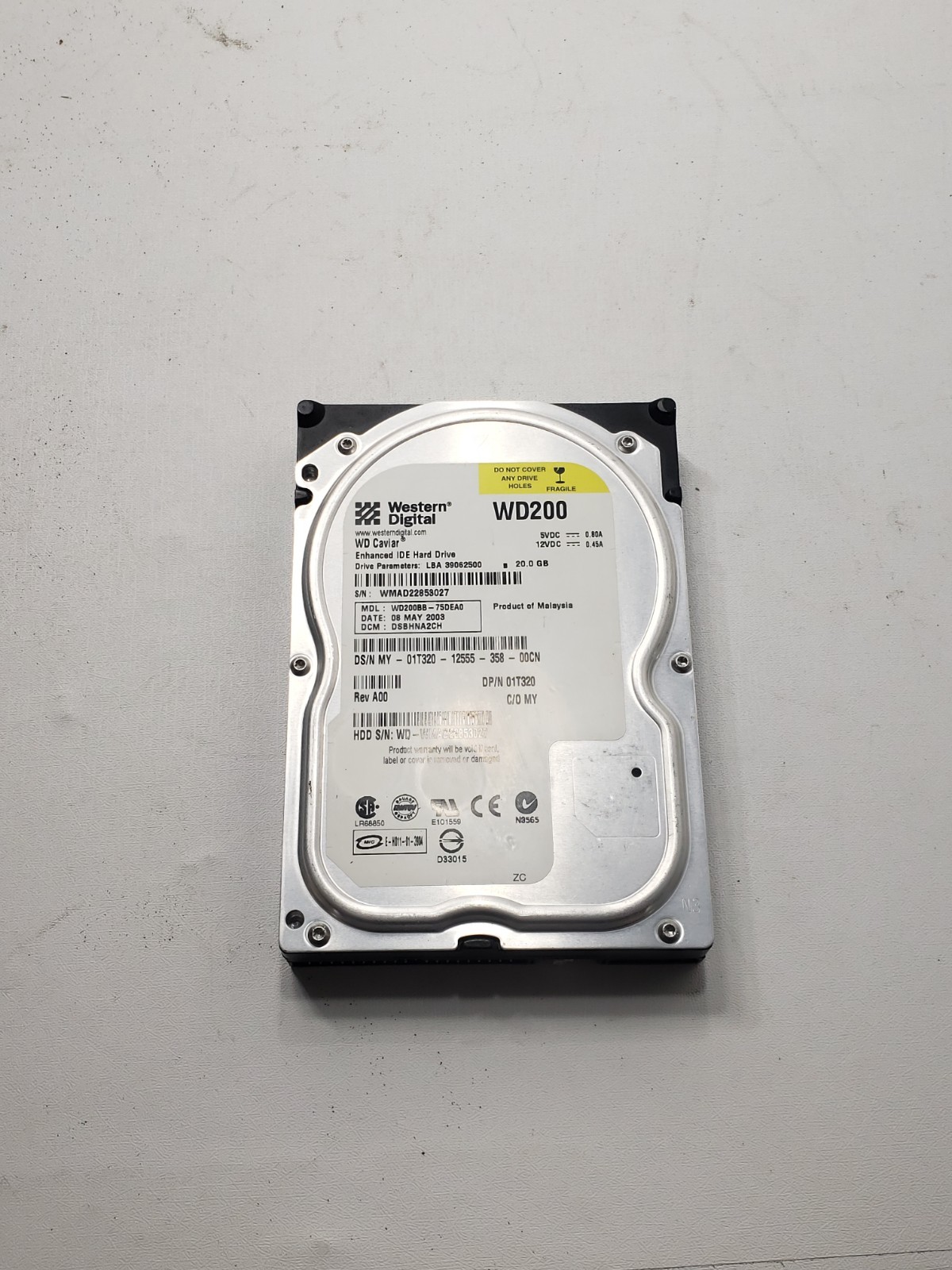 Western Digital WD200BB 20GB IDE PATA 3.5" Hard Drive WD Caviar WD200 Untested