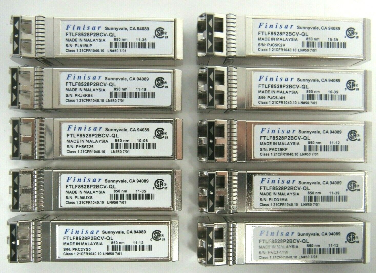 Finisar (LOT of 10) FTLF8528P2BCV-QL 8.5Gbps 850nm SFP+ Transceiver Module  29-3