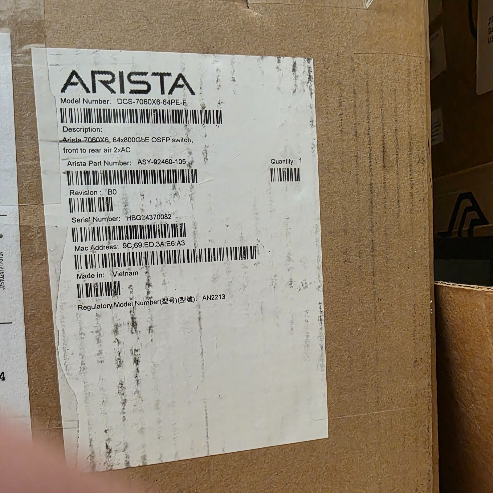 Arista Networks DCS-7060X6-64PE | 64x OSFP 800G 2x SFP+ Data Center Switch | NEW
