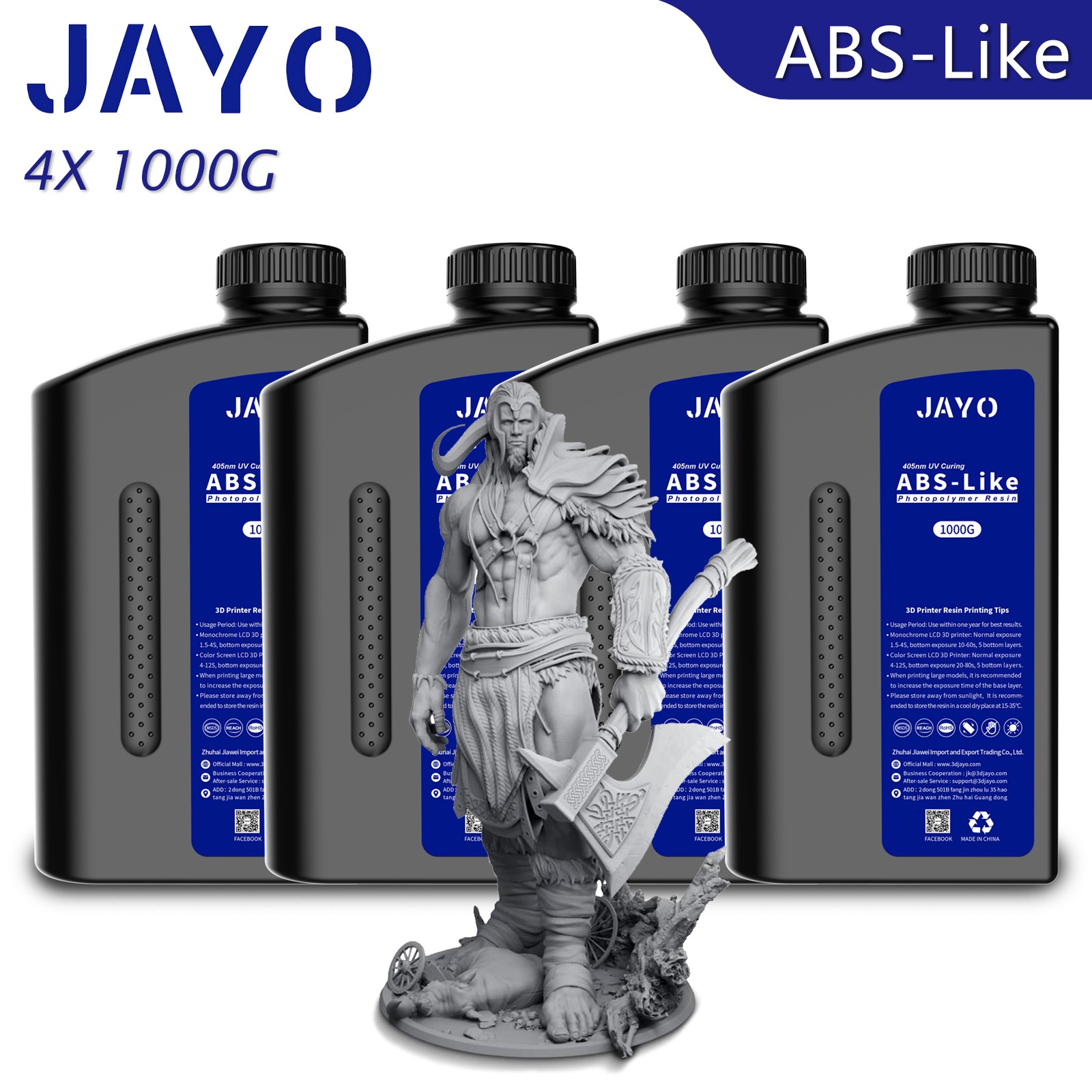 JAYO 3D Printer Resin ABS-Like Gray 4*1KG 405nm Rapid UV Curing Photopolymer