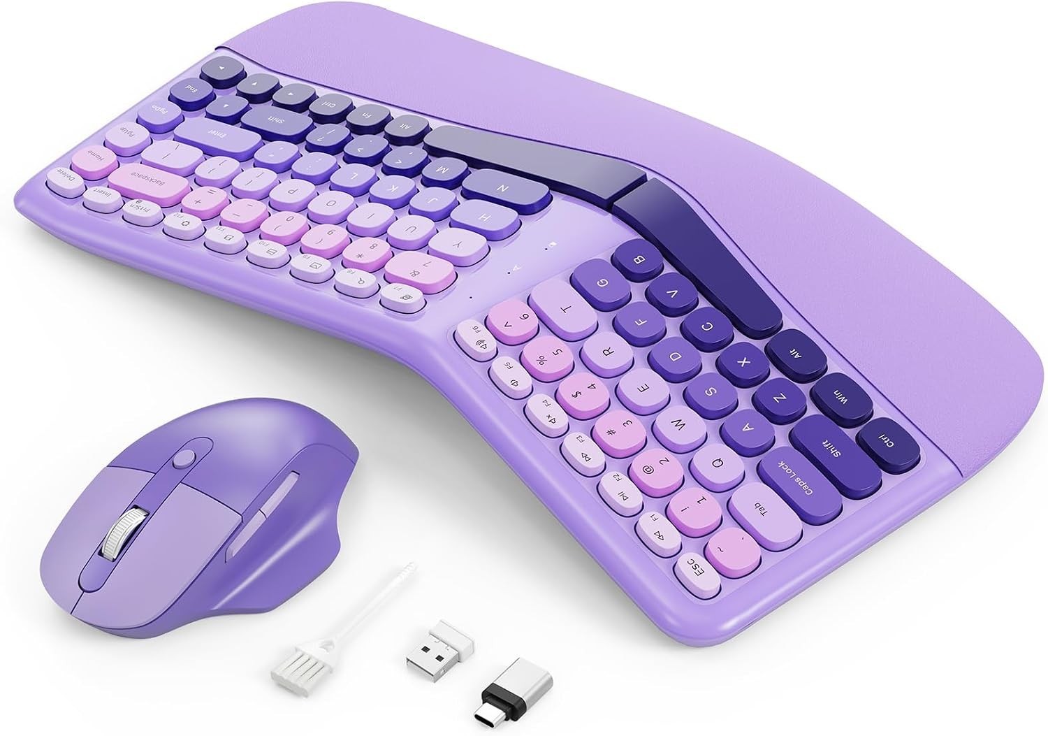 Ergonomic Wireless Keyboard and Mouse, Mechanical Gaming Set with Wrist Rest