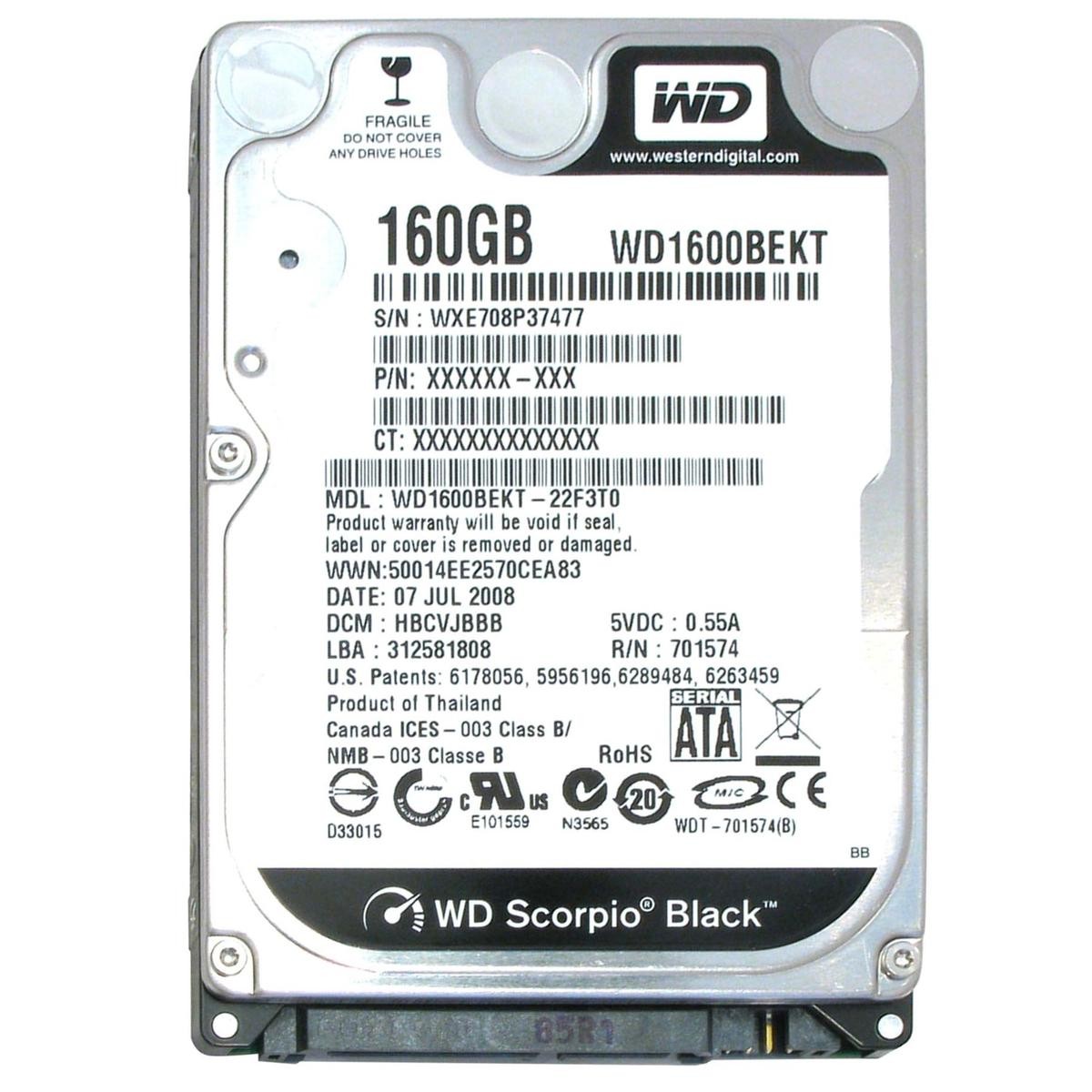 Western Digital 160GB SATA 2.5" Internal Notebook Laptop Hard Drive
