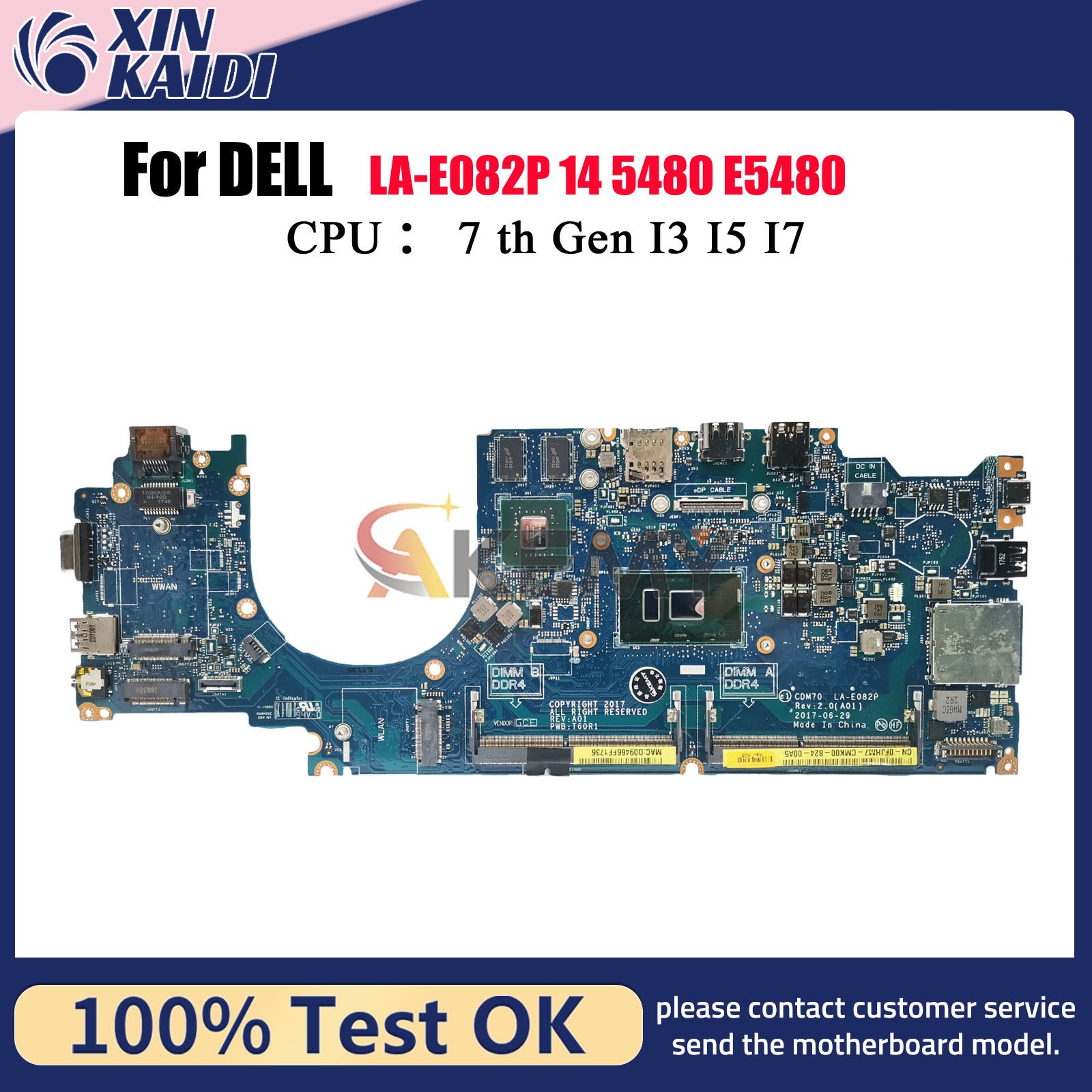 For DELL Latitude E5480 5480 Laptop Motherboard LA-E082P i5 i7 CPU 0XDPDM 0X0M92