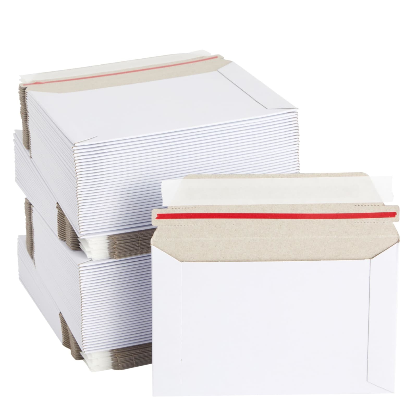 100 Count 6.5 x 4.5 in White Cardboard Photo & Trading Card Mailers Peel & Seal