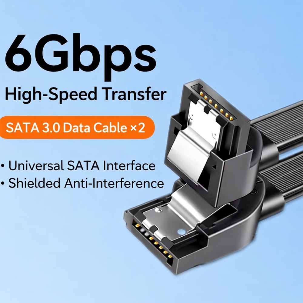 2-Pack SATA III 6Gbps Cable Right Angle to Straight 0.5m Shielded