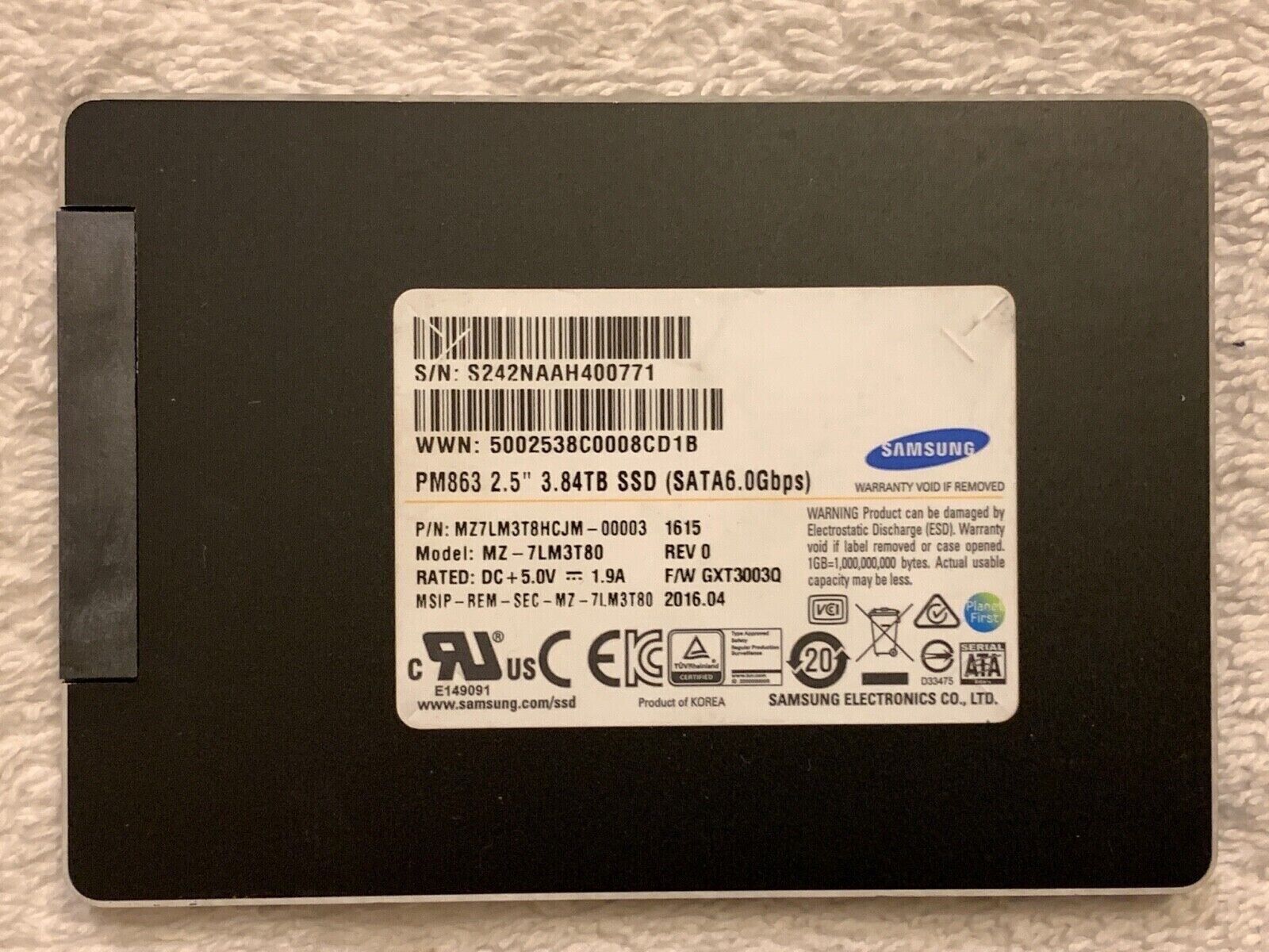 Samsung PM863 3.84TB 2.5 inch SATA SSD MZ-7LM3T80