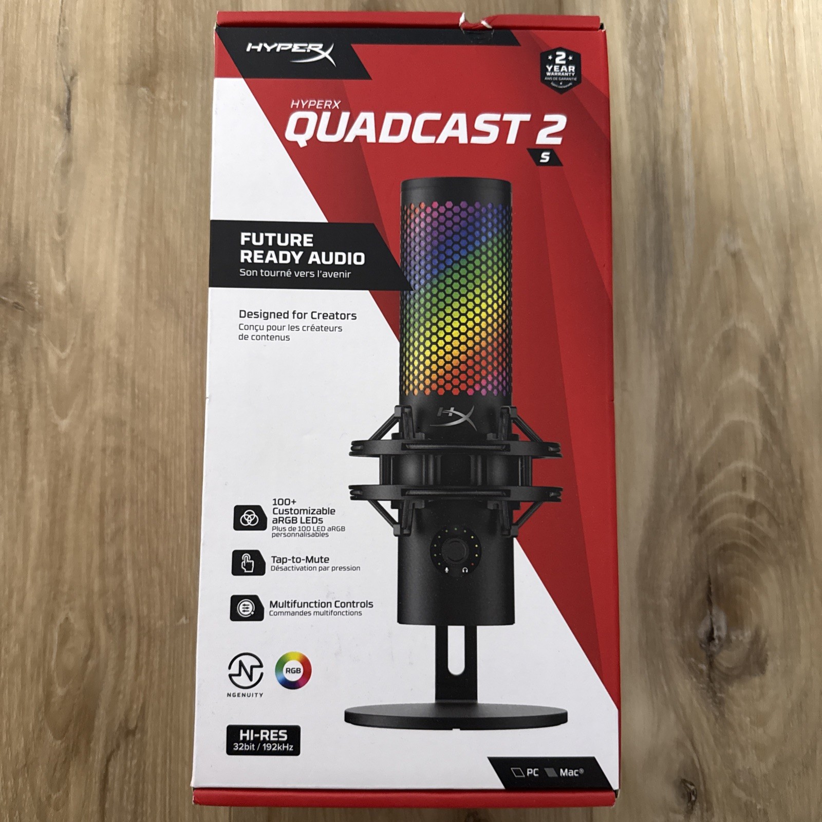 HyperX QuadCast 2 S USB Microphone with RGB Lighting, USB-C, Black, Brand New
