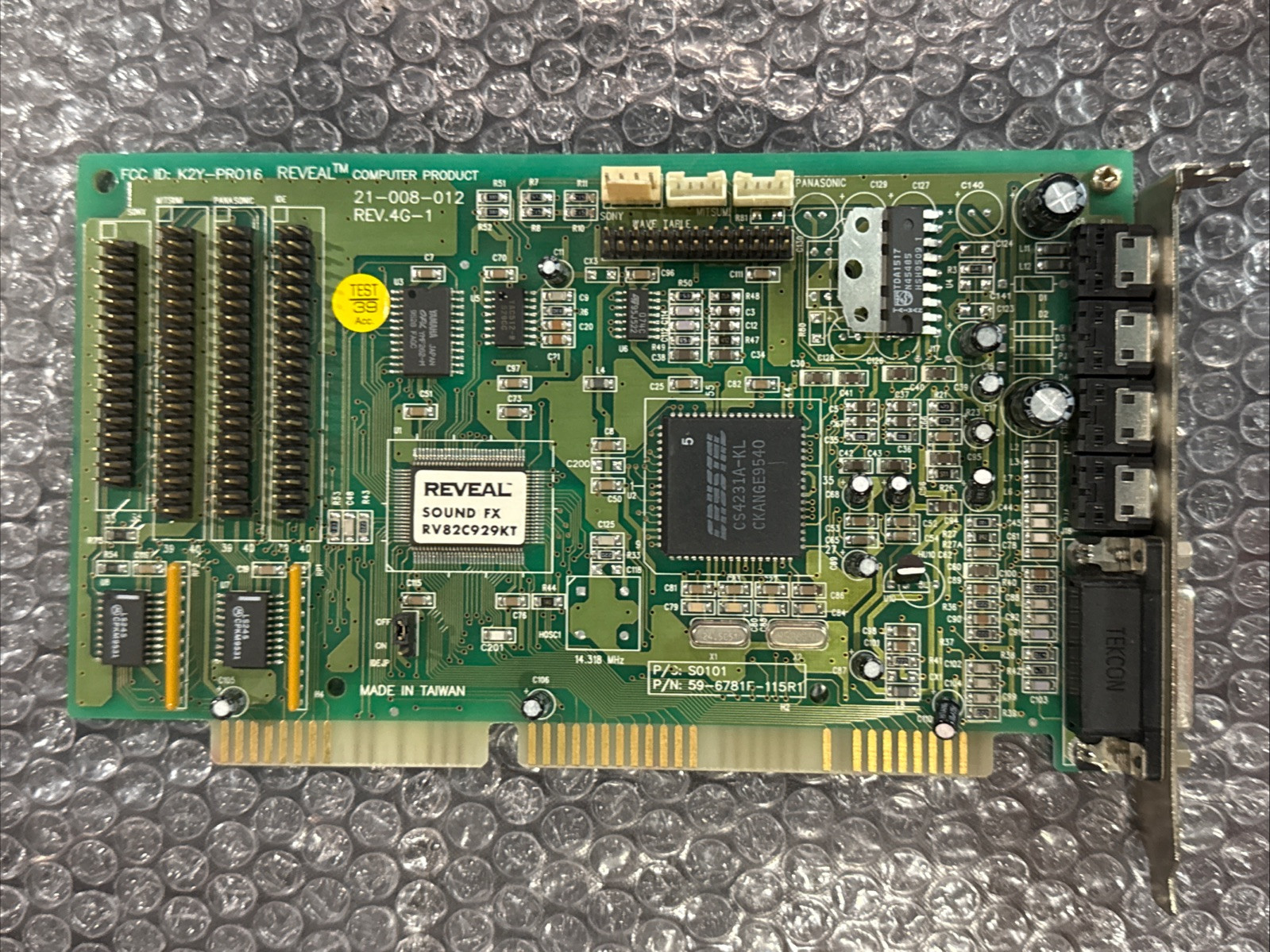 21-008-012 Rev.4G-1 REVEAL Sound FX ISA Sound Card RV82C929KT Vintage