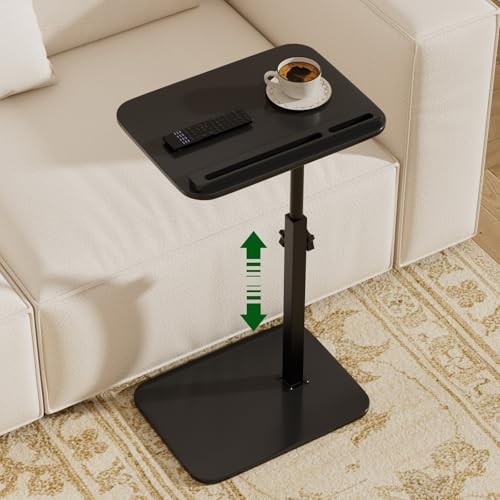 Sofa Side Tray Table for Couch - Adjustable Height 360° Swivel C Table 1 Black