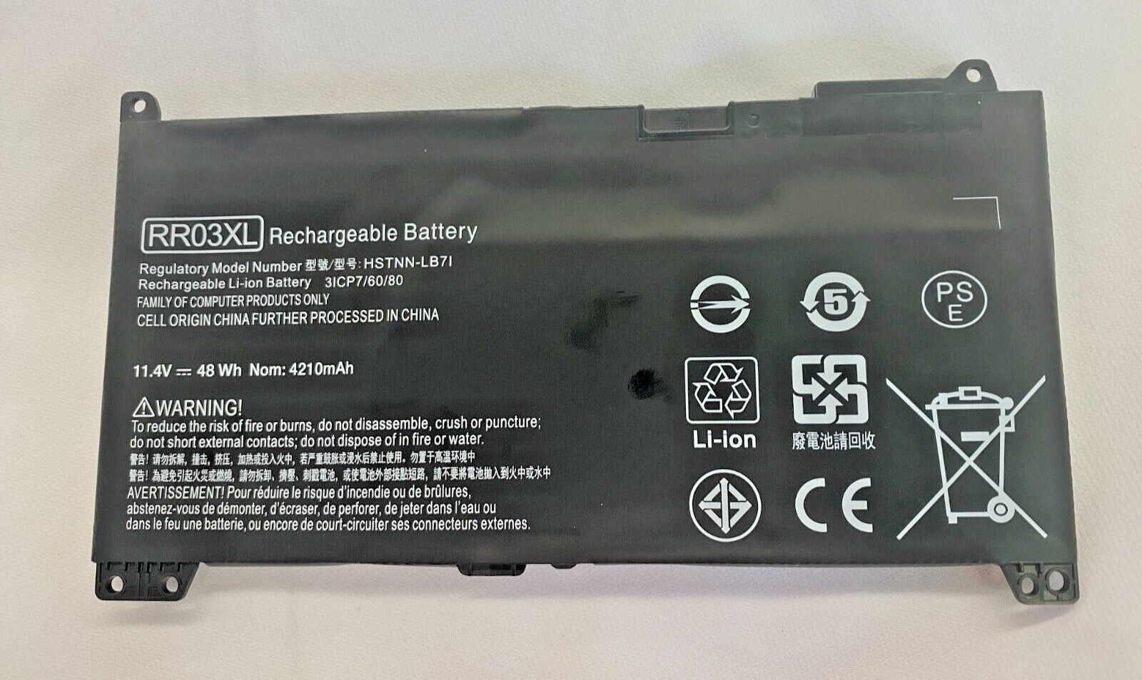 Rechargeable Li-ion Battery for Laptop - RR03XL 11.4V 48 Wh Nom: 4210mAh