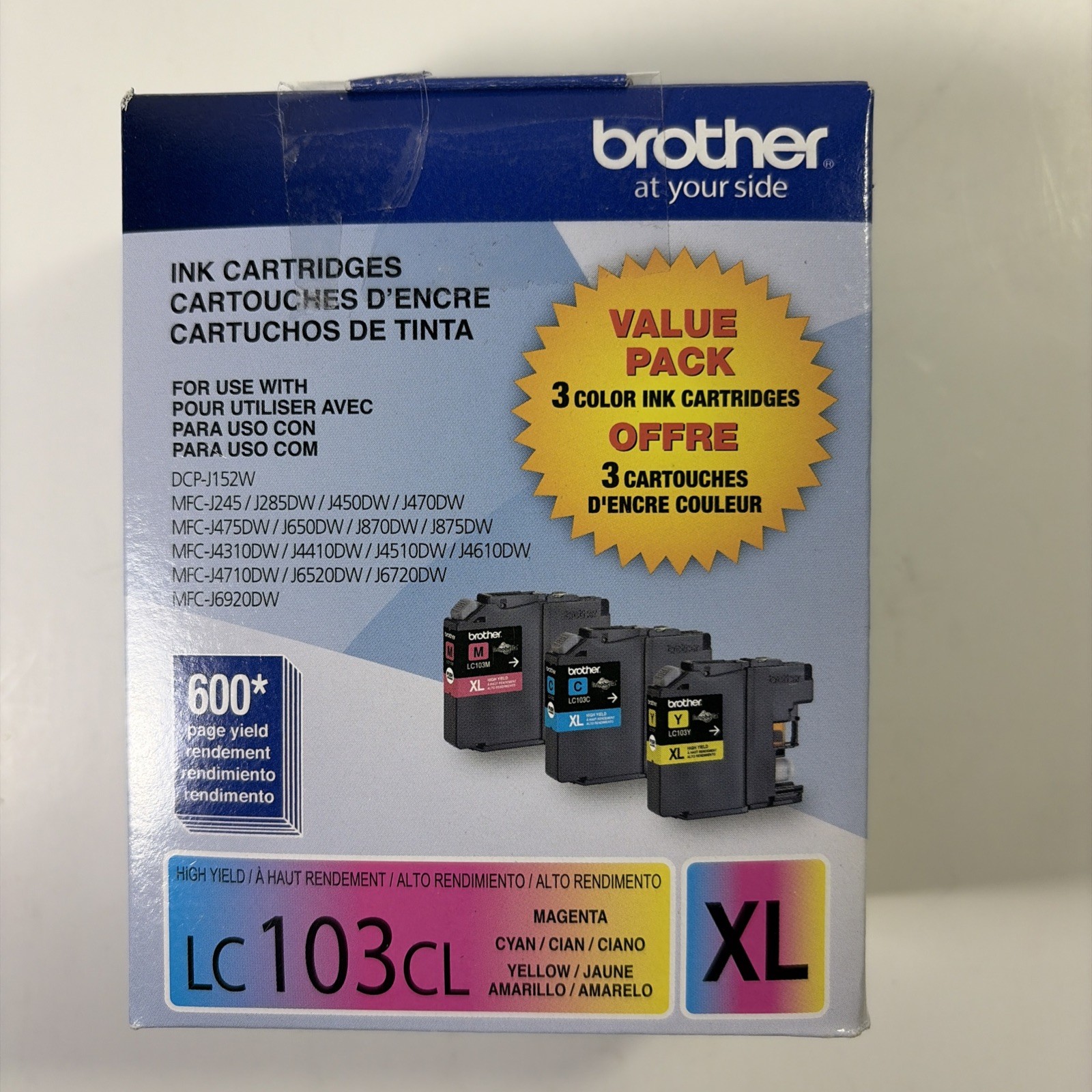 Brother LC103CL XL 3 Pack Cyan Magenta Yellow Ink Cartridges Exp 08/2023 new