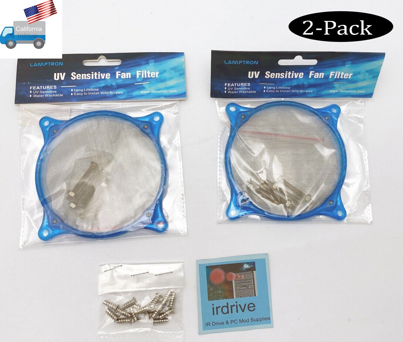 Qty 2: NEW Lamptron Blue 92mm UV Sensitive Wire Mesh Fan Filter/ PC Grill Guard