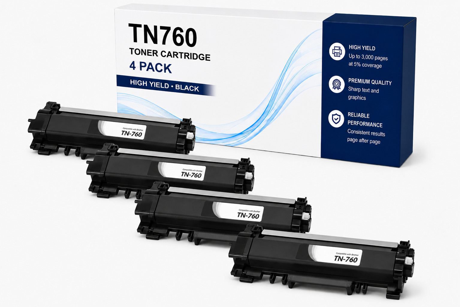 ABT Compatible TN760 Toner Cartridge 4-Pack High Yield Black Replacement