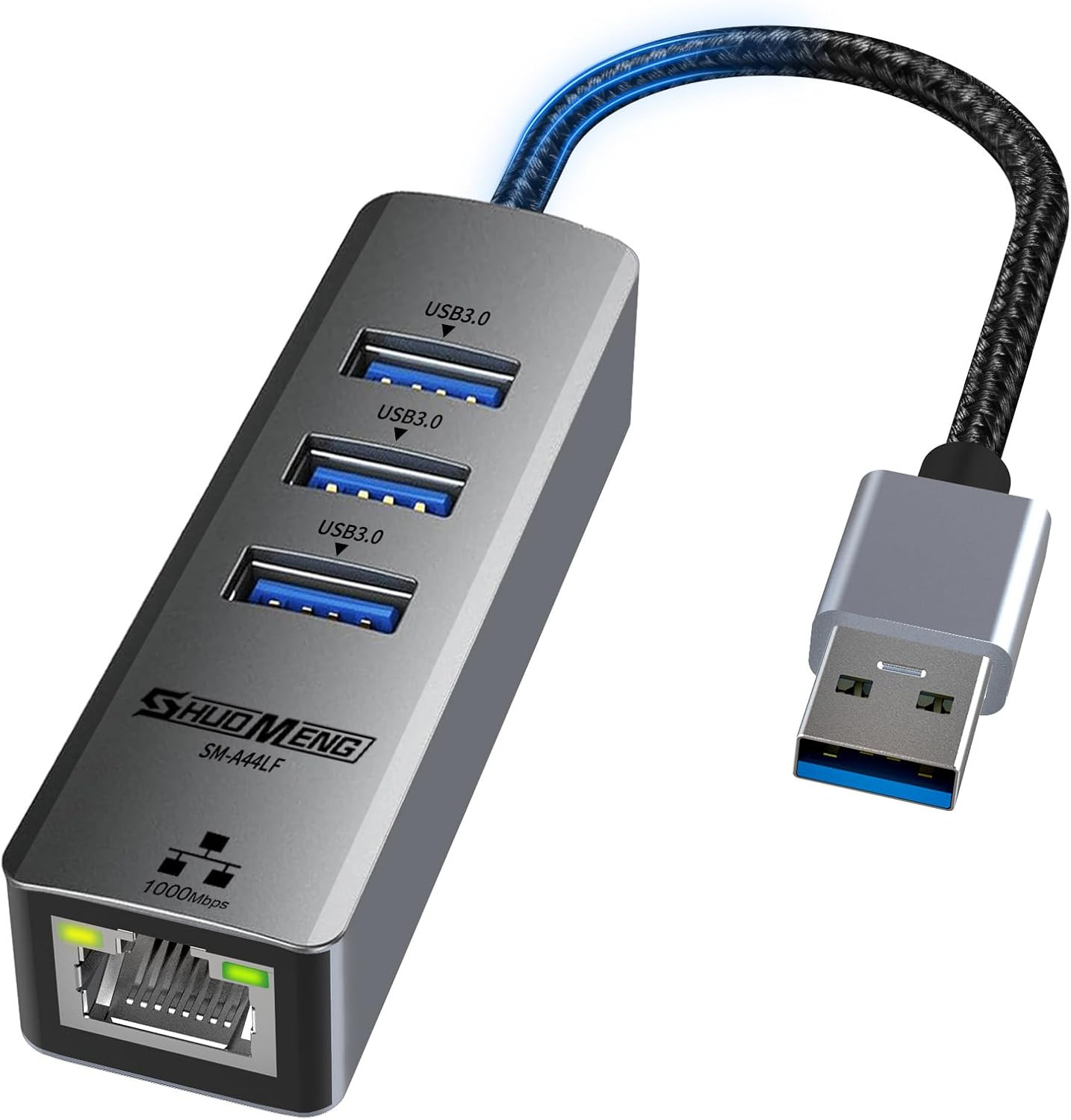 USB to Ethernet Adapter for Laptop, 4-In-1 USB3.0 to RJ45 Hub, 3*USB 3.0