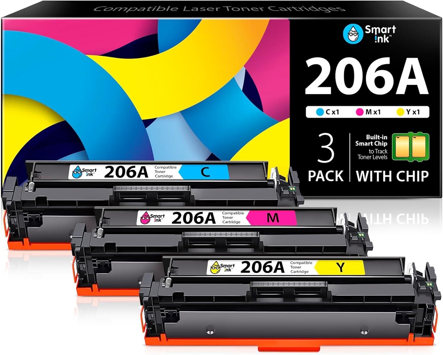 Smart Ink 3 Color Combo Pack Compatible Toner Cartridge Replacement for HP 206A