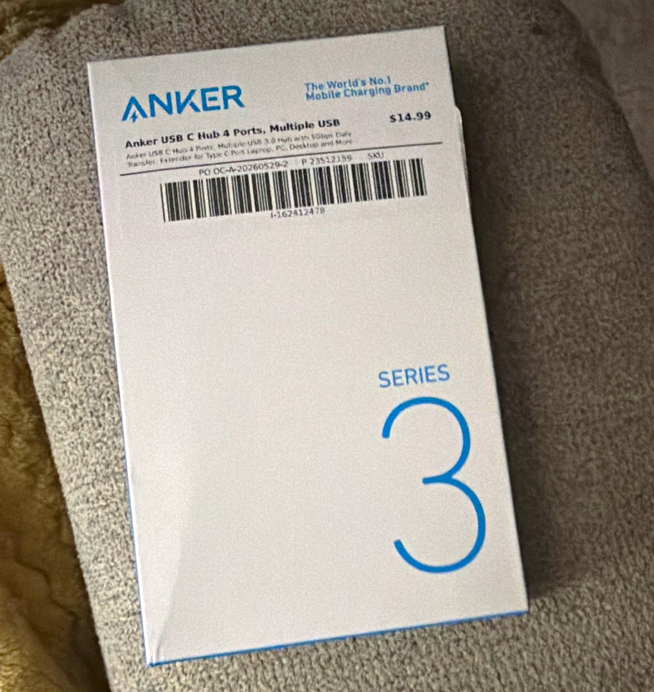 Anker Series 3 USB-C Hub 4-Port USB 3.0 USB-A, Portable 6in, Gray