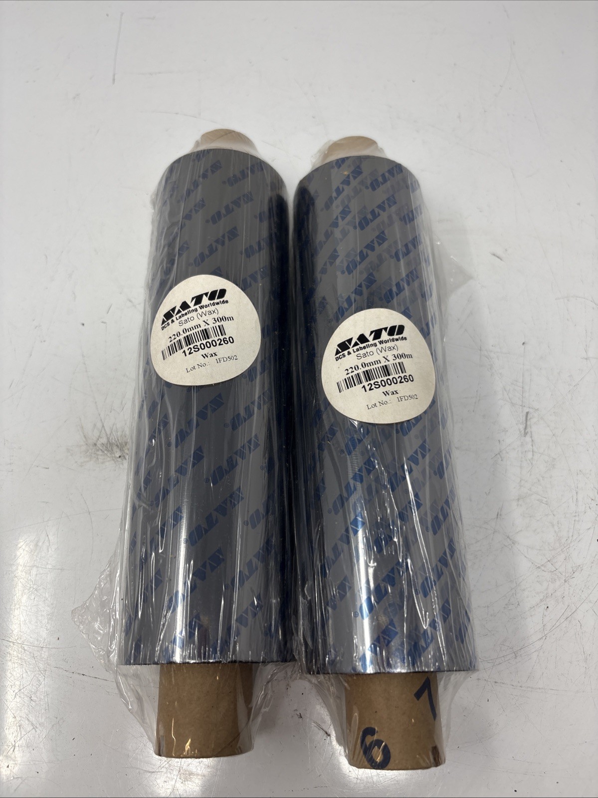 Sato Wax Ribbons 8.68" x 984' Thermal Transfer Black 12S000260 Genuine - 2 Rolls