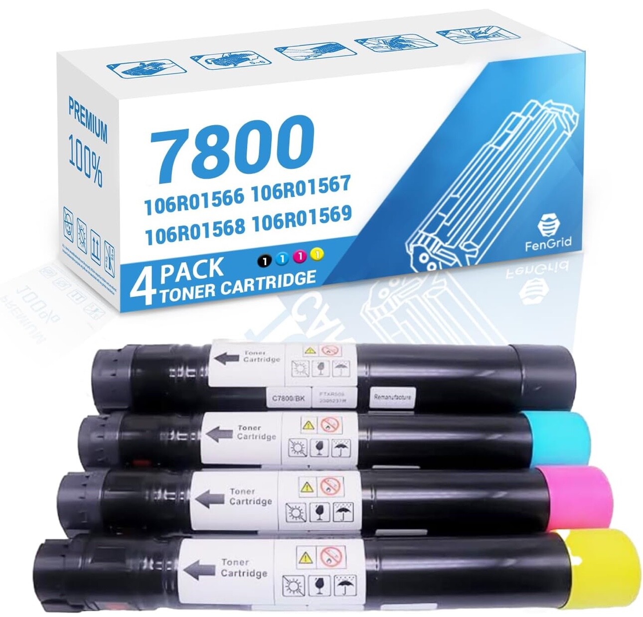 High Yield Toner Set for Xerox Phaser 7800 7800DN 7800DX 4-Pack BCMY