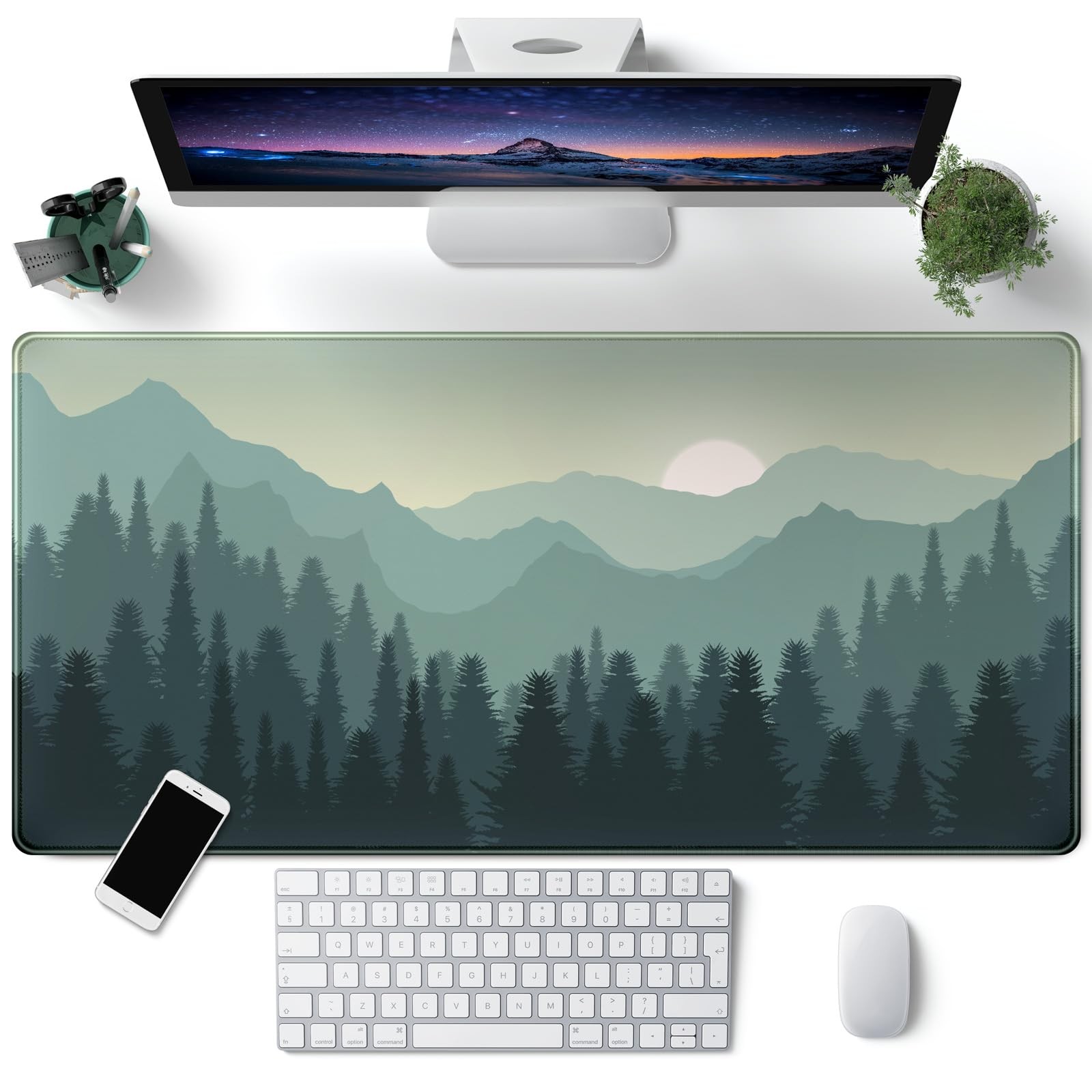 Forest Desk Mat Green Nature Large Mouse Pad XXL 31.5''X 15.7'' Landscape Aes...
