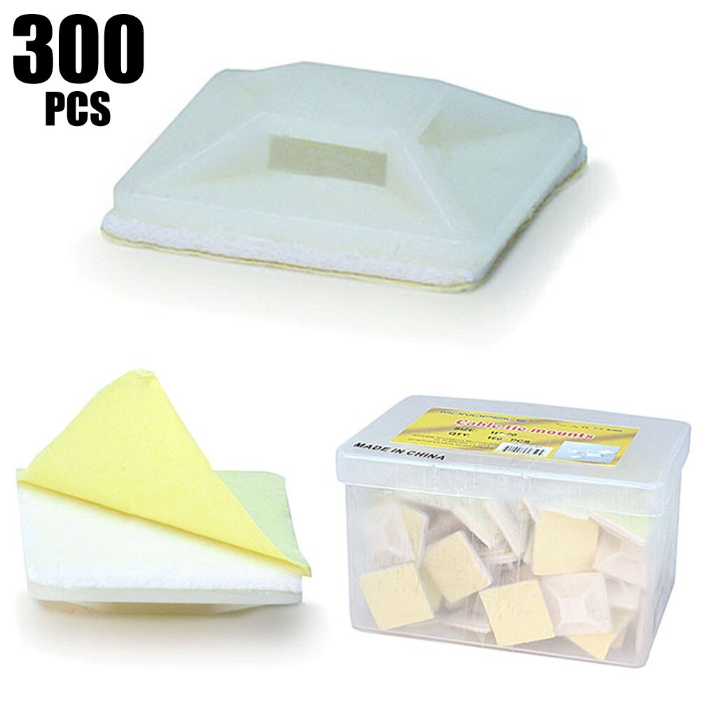 300 Pcs Self Adhesive Wire Cable Zip Tie Mounts Clip Wall Holder 25x25mm
