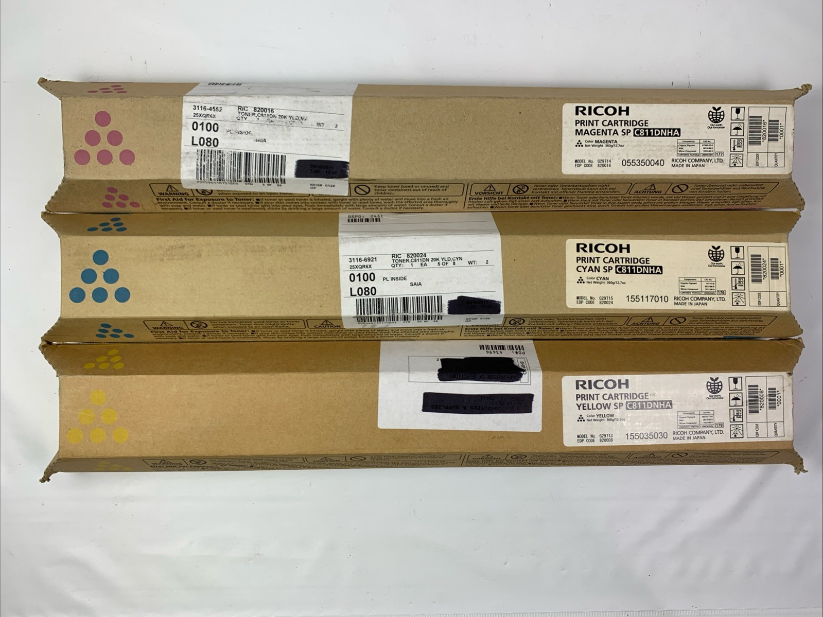 Compete COLOR Set NEW SP C811DN Genuine Ricoh Toner CYAN MAGENTA YELLOW
