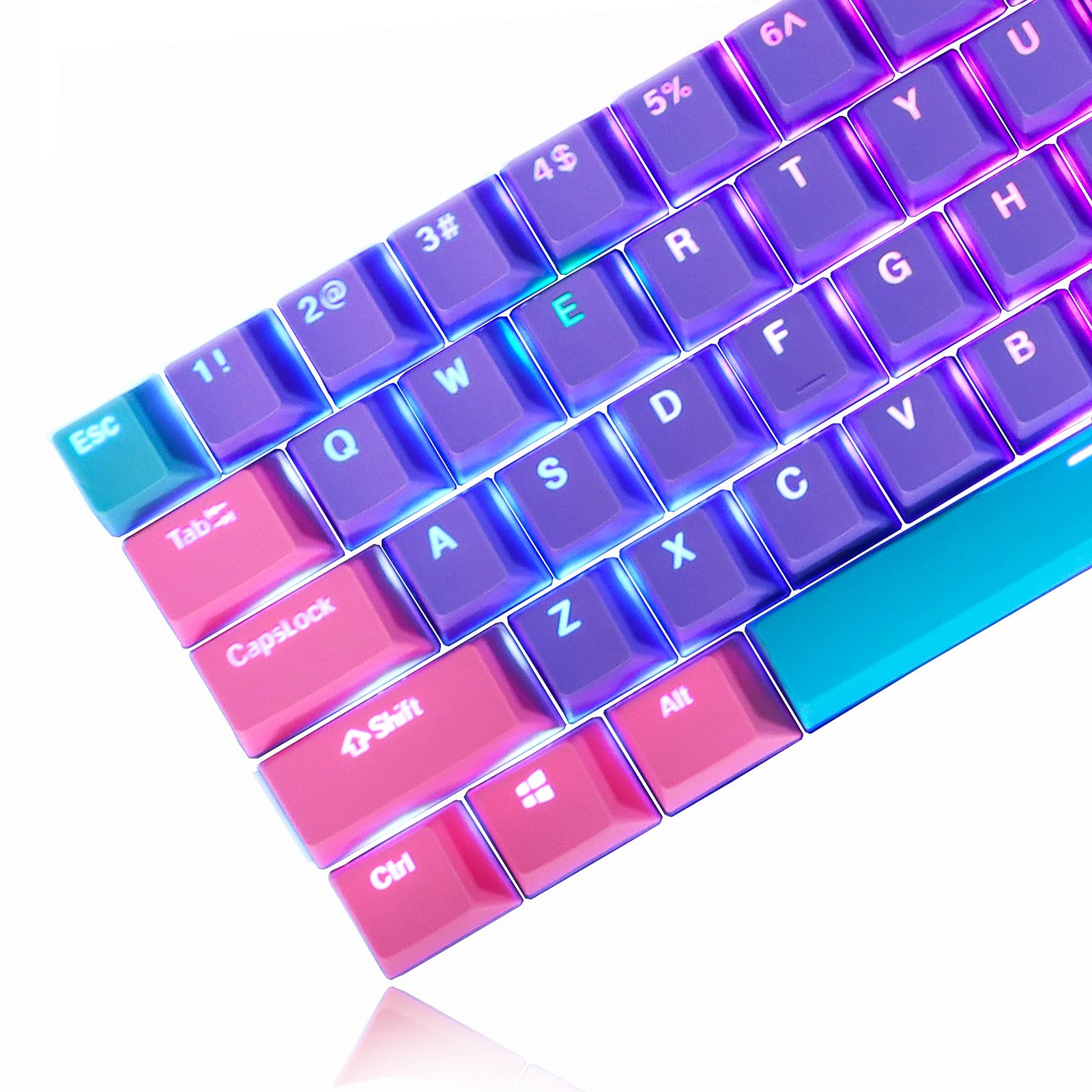 PBT Backlit Keycaps Set for 60% Mechanical Gaming Keyboard Violet 87/104