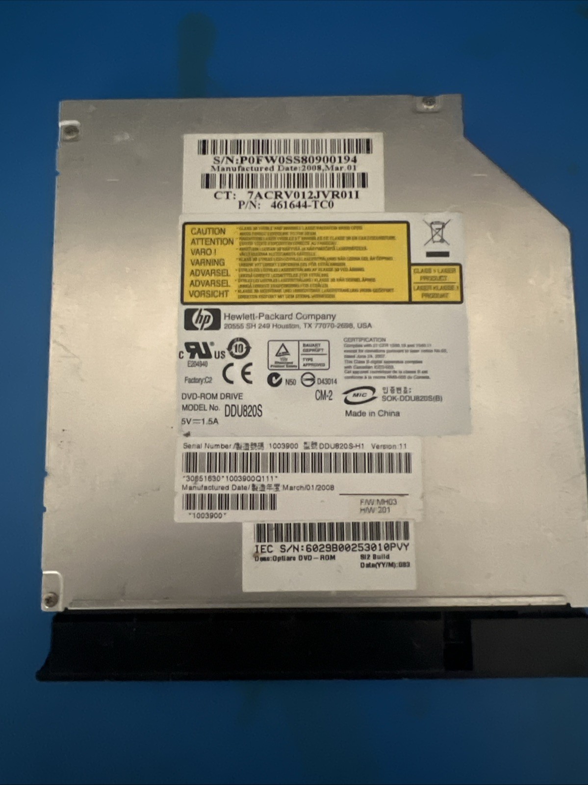 Genuine HP DDU820S Internal EliteBook Laptop DVD Rom Drive 461644-TC0 483191-001