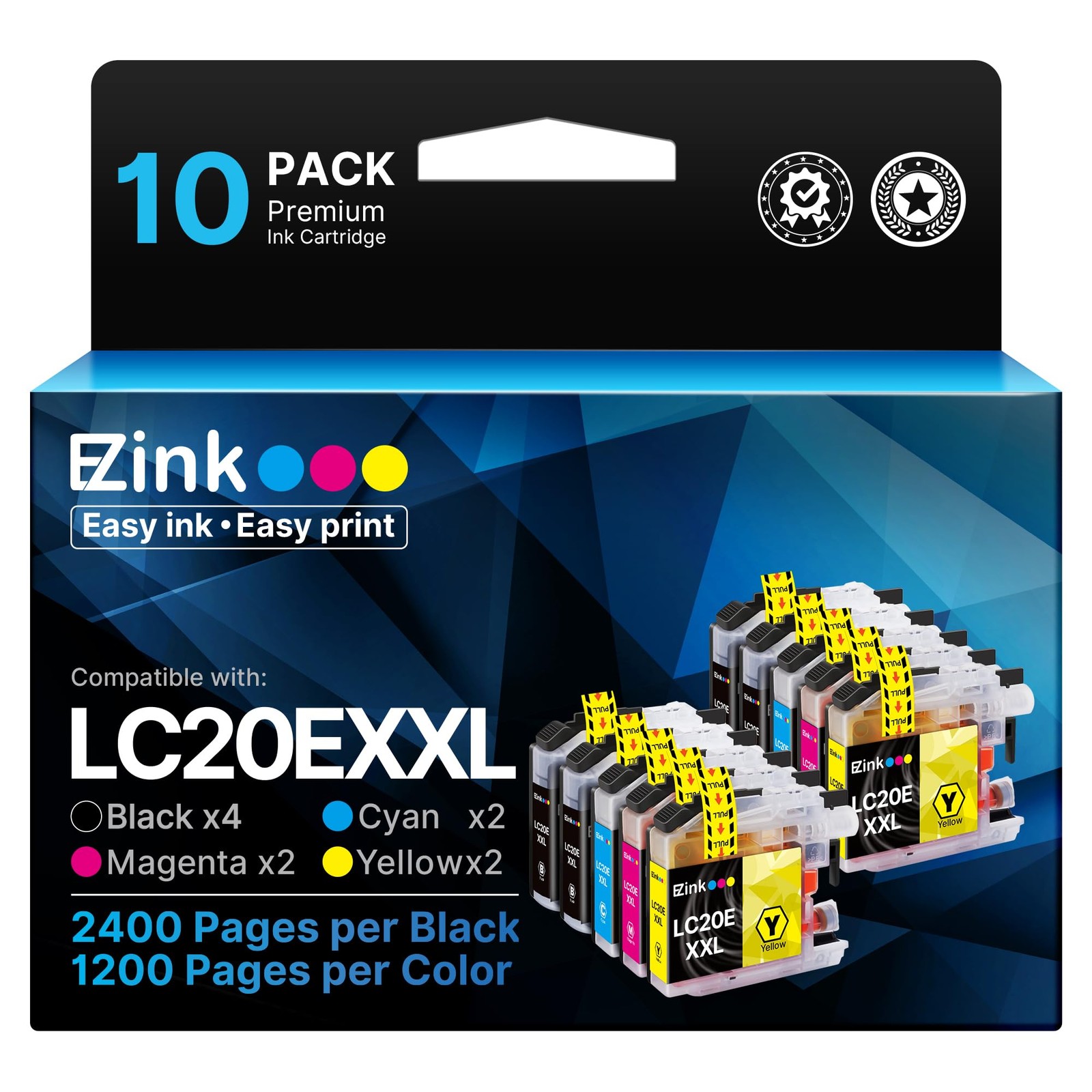 E Z Ink 10 Pack Compatible Brother Lc20e Ink Cartridges Black Cyan Magenta Ye...