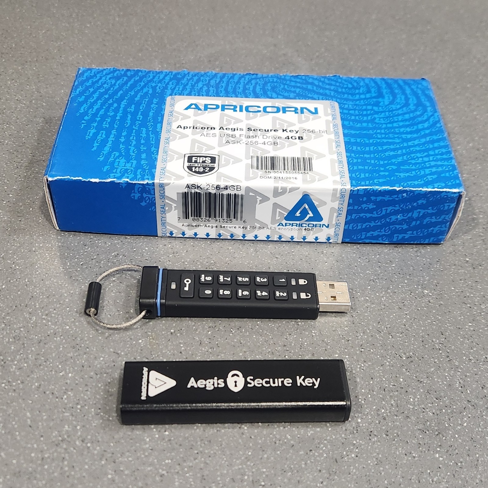Apricorn Aegis Secure Key 256 Bit Encrypted USB Flash Drive 4GB