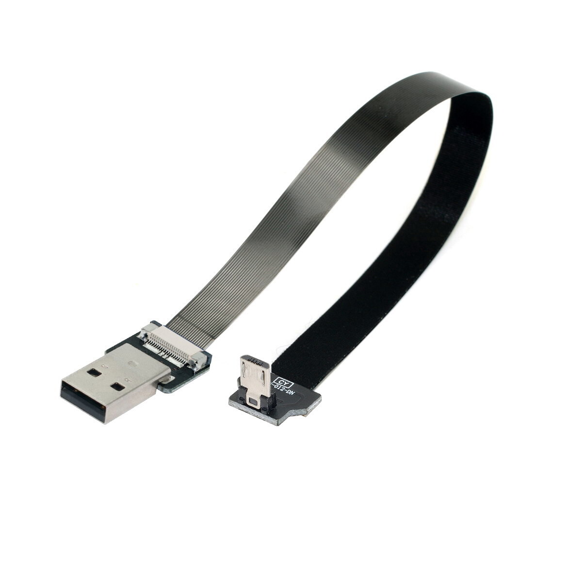 Cablecy Down Angled USB 2.0 Type-A Male to Micro USB 5Pin Male Data Flat Cable