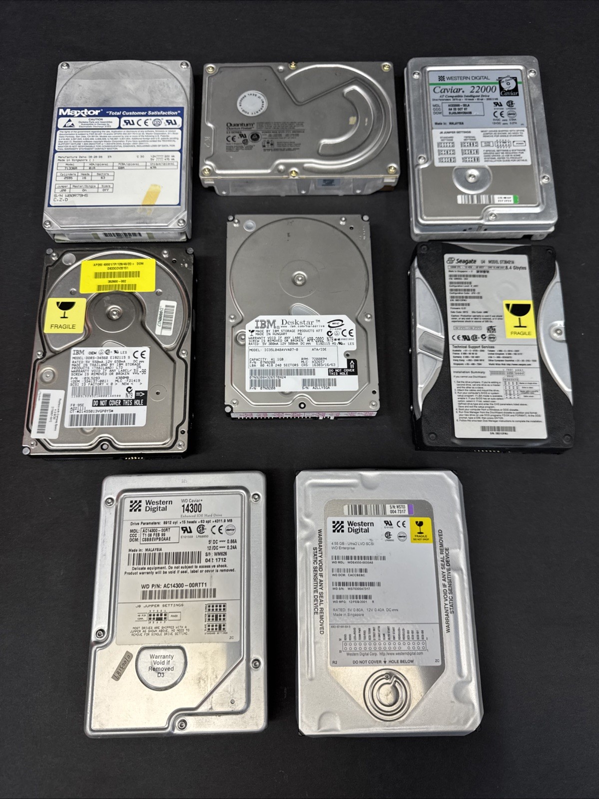 Lot of 8 Vintage IDE SCSI Hard Drives IBM Seagate Maxtor Quantum Parts Repair *3