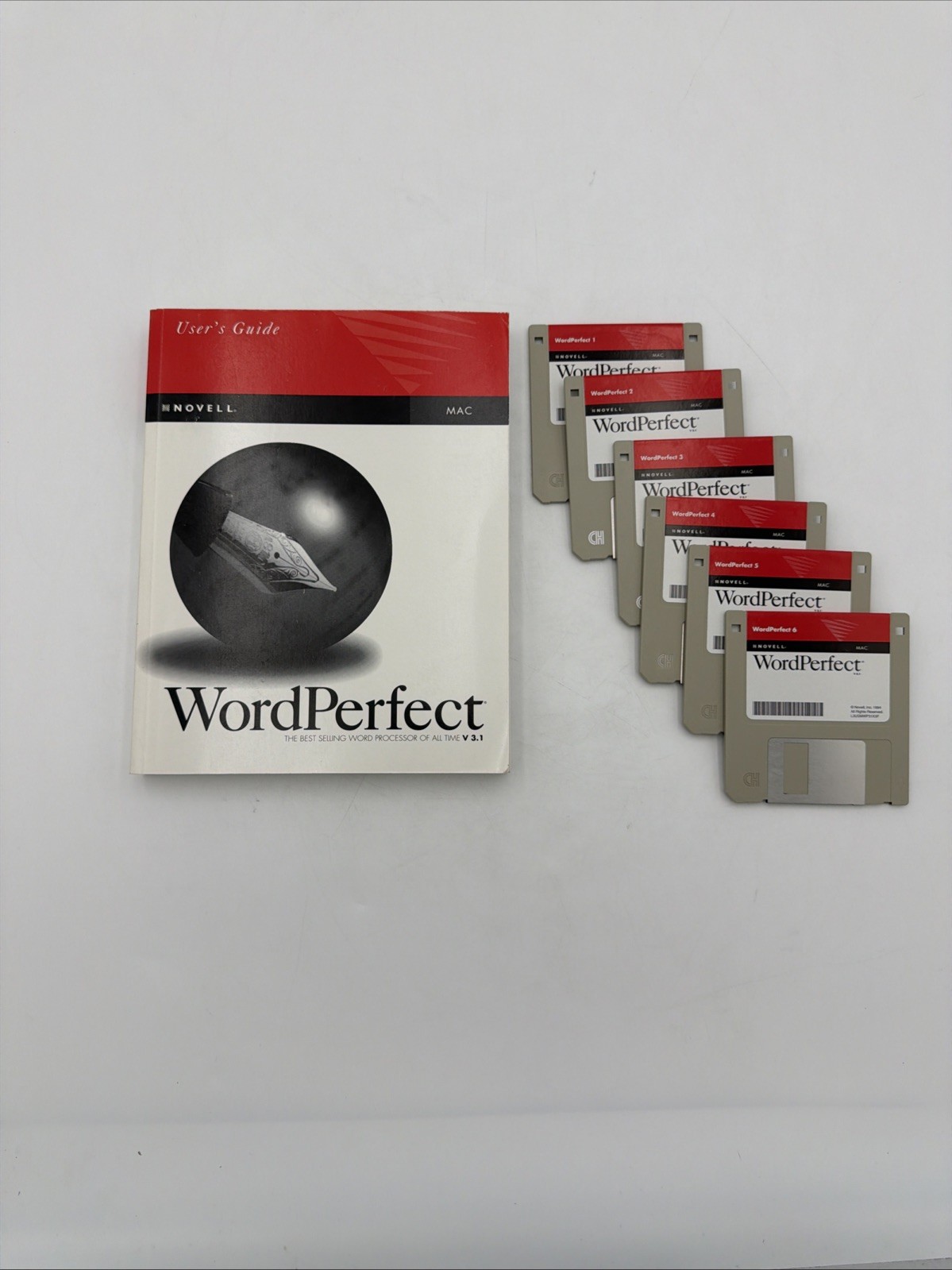 Novell WordPerfect 3.1 Macintosh Mac 6 Disk Set Manual Tested Working 1994