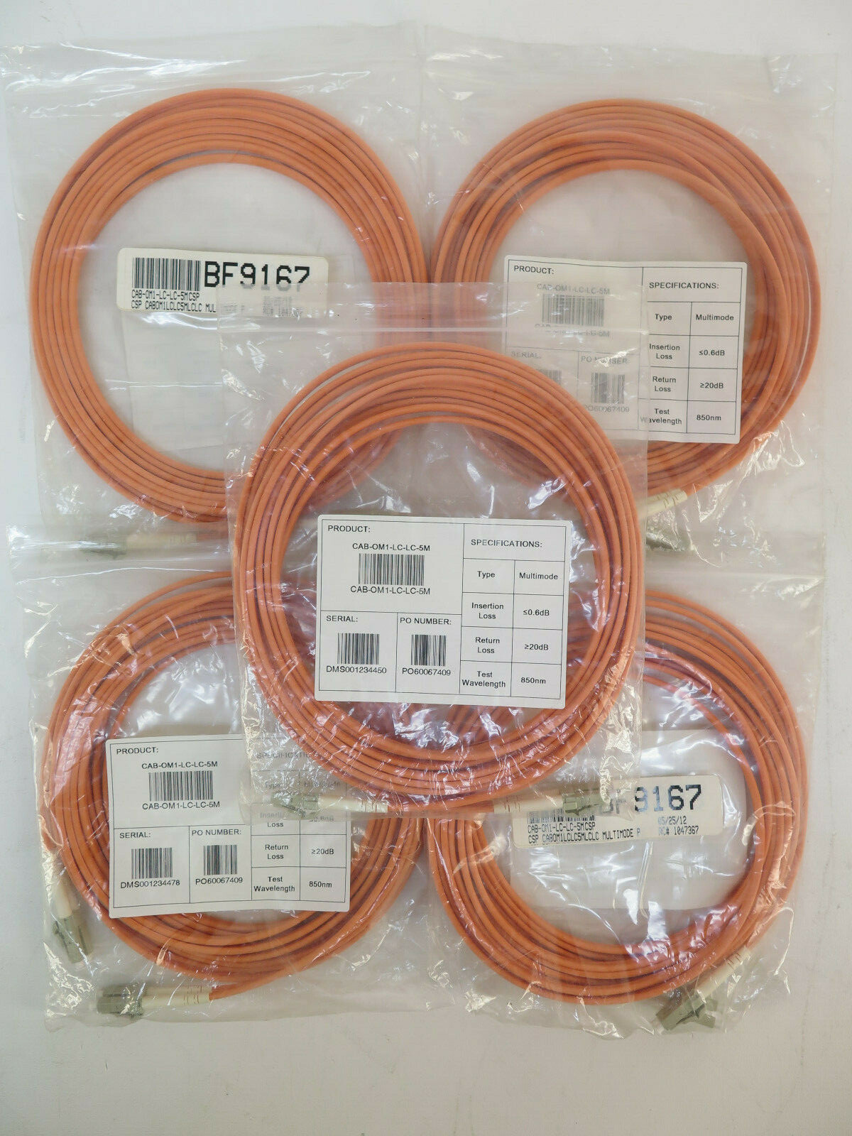 *LOT OF 5* ProLabs CAB-OM1-LC-LC-5M - LC to LC Duplex OM1 Multimode Fiber Cable